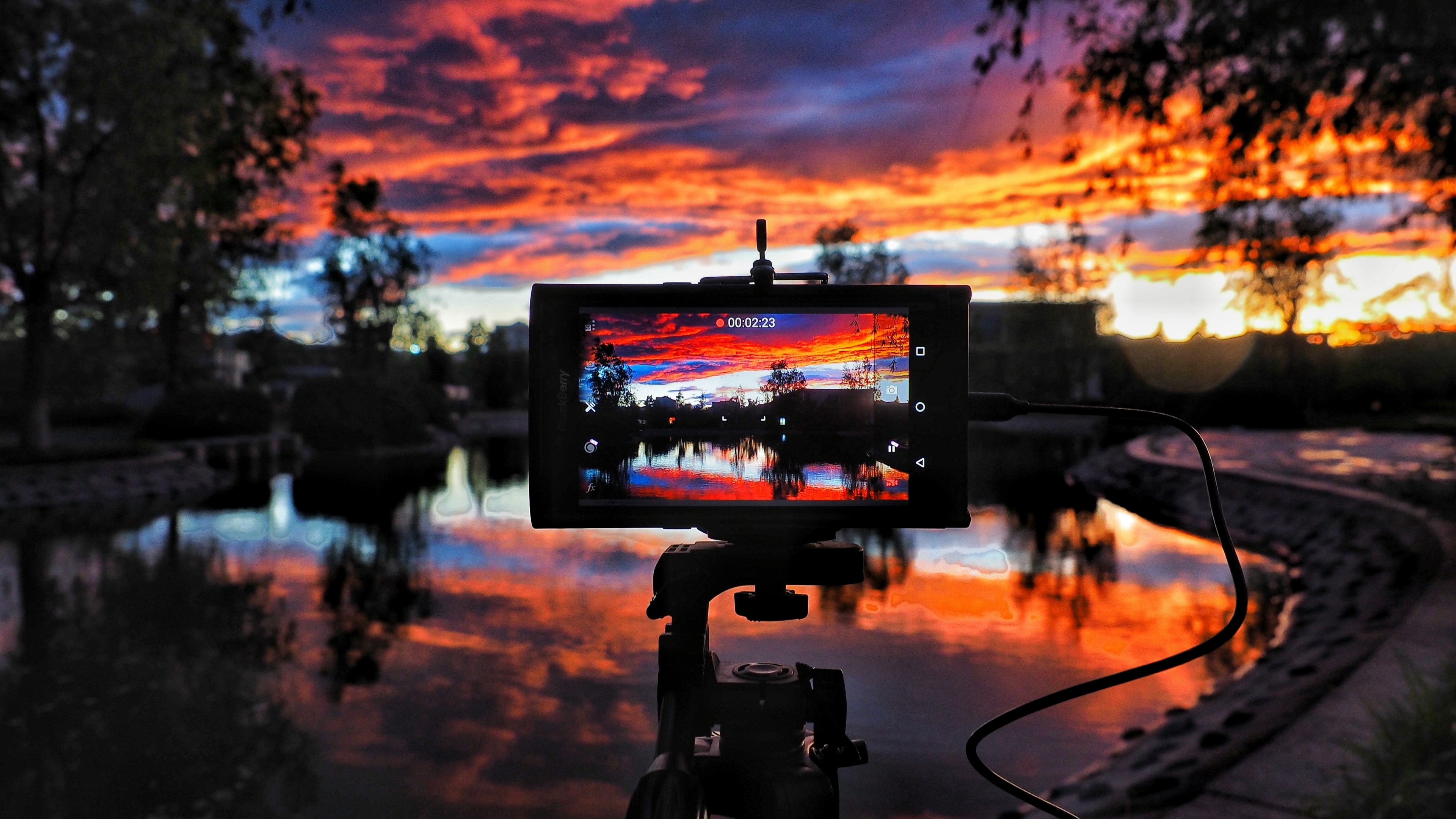sunset cloud photography and tripod 4k, HD Wallpaper
