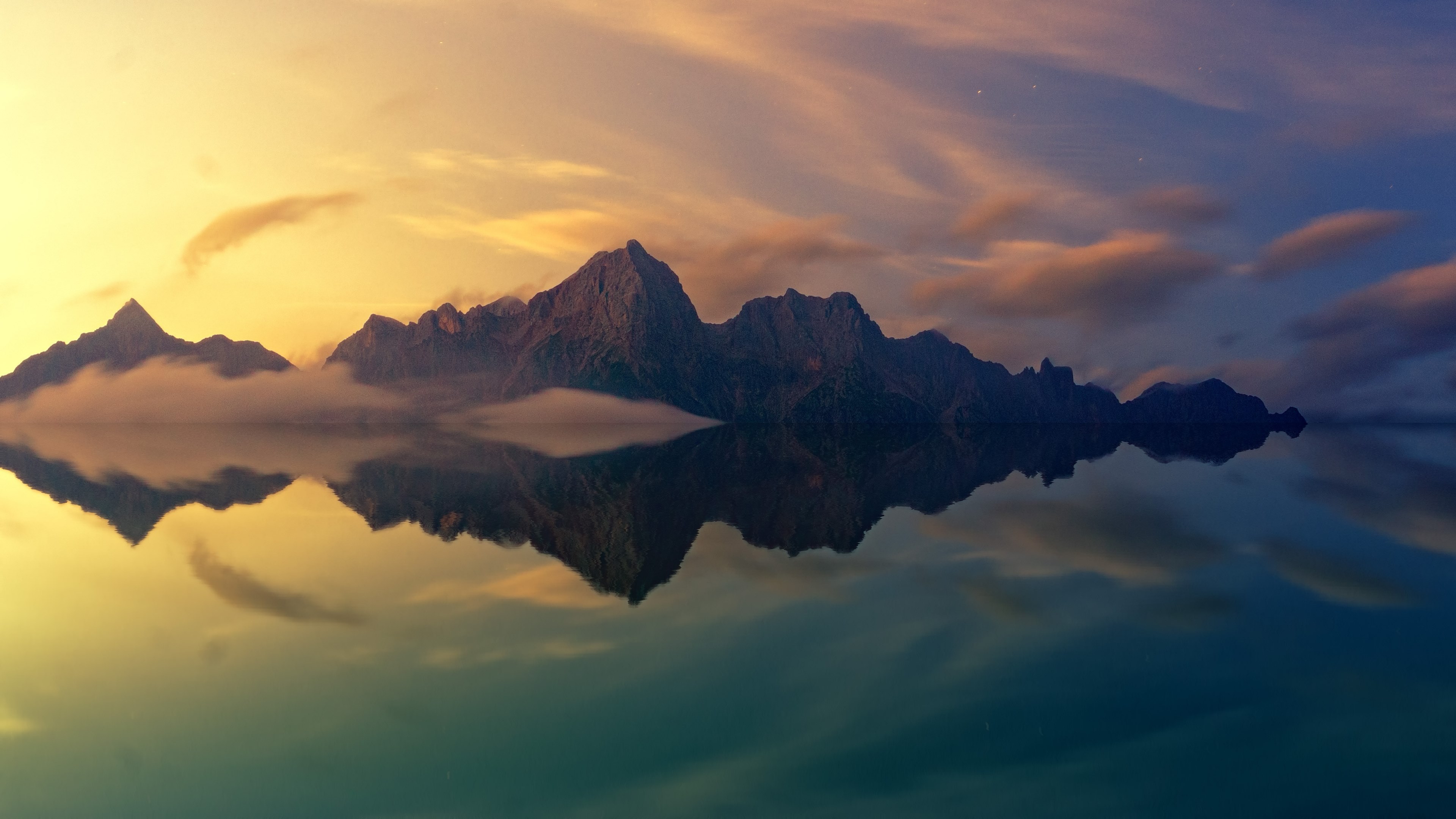 a mountain ridge reflected on the still surface of a lake during sunset, beautiful mountain reflection 4k, HD Wallpaper