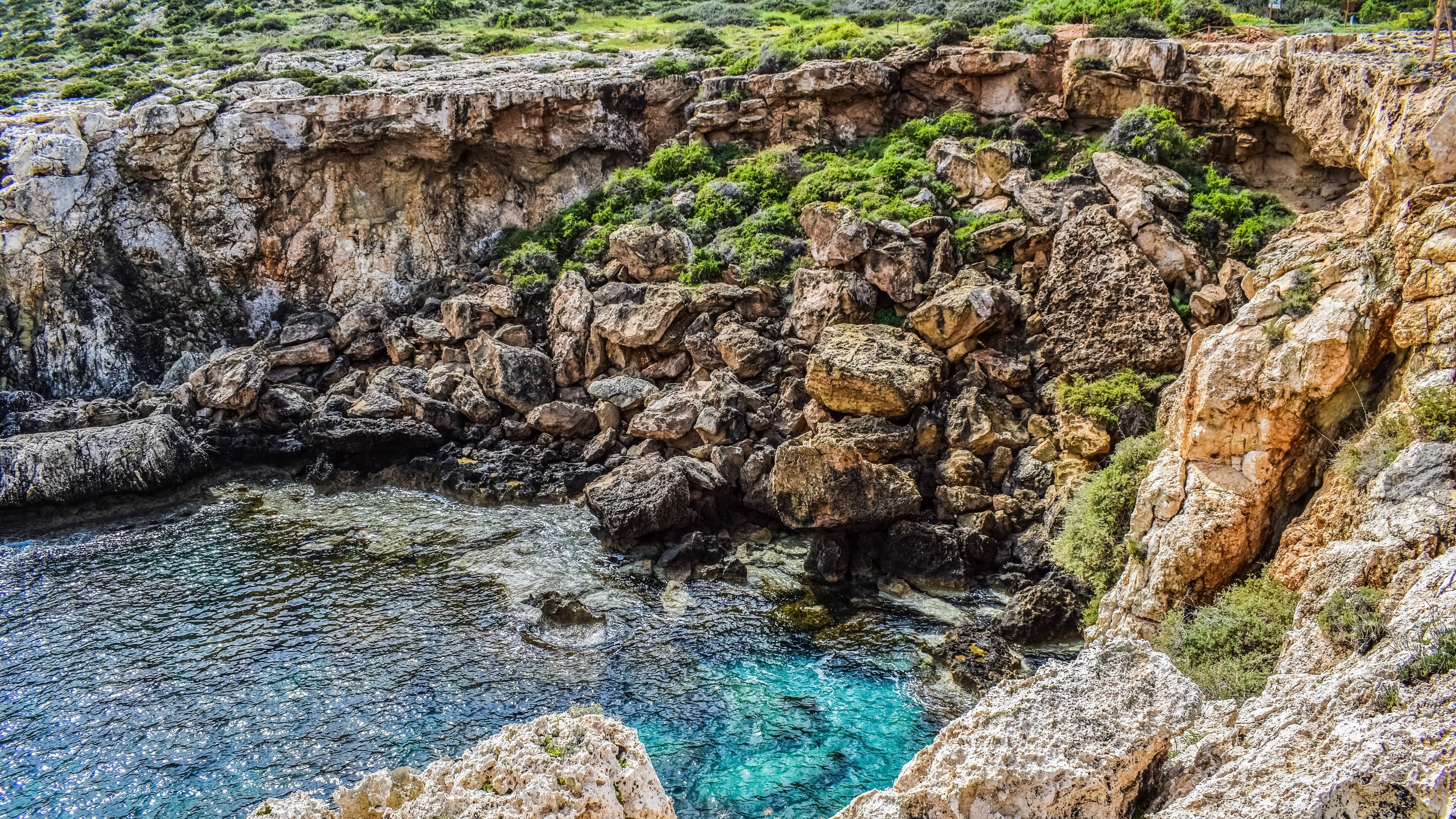 cliff, stones, lake, hdr, 4k, HD Wallpaper