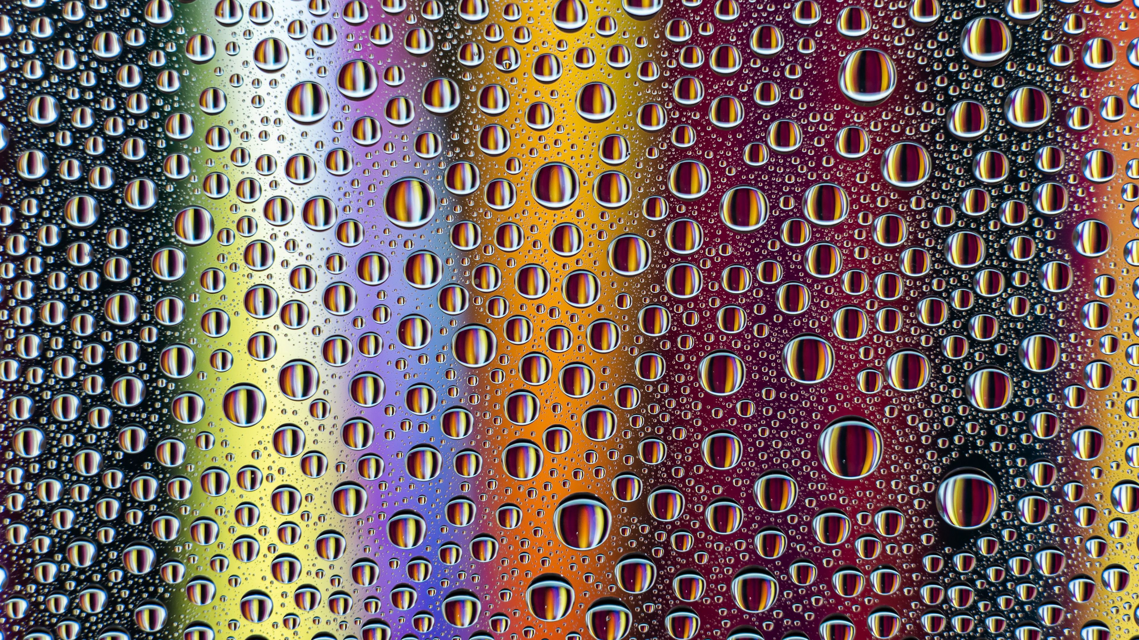 rainbow, drops, colorful, reflection, 4k, HD Wallpaper