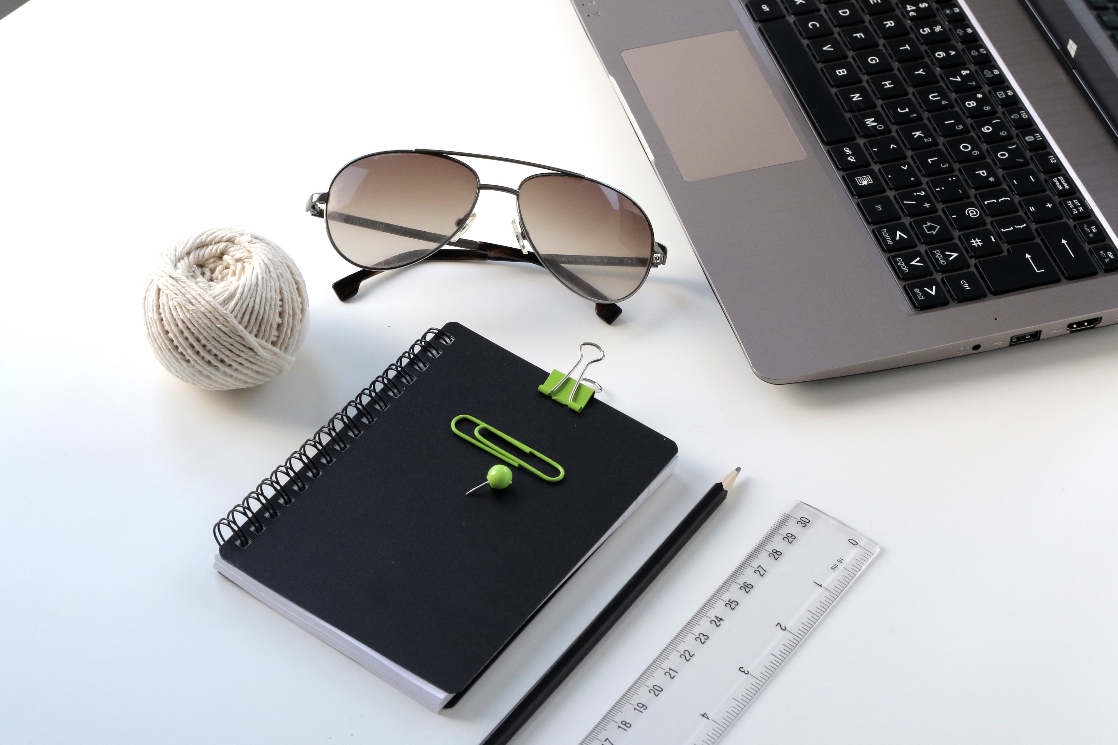 ruler pencil laptop and notebook 4k, HD Wallpaper