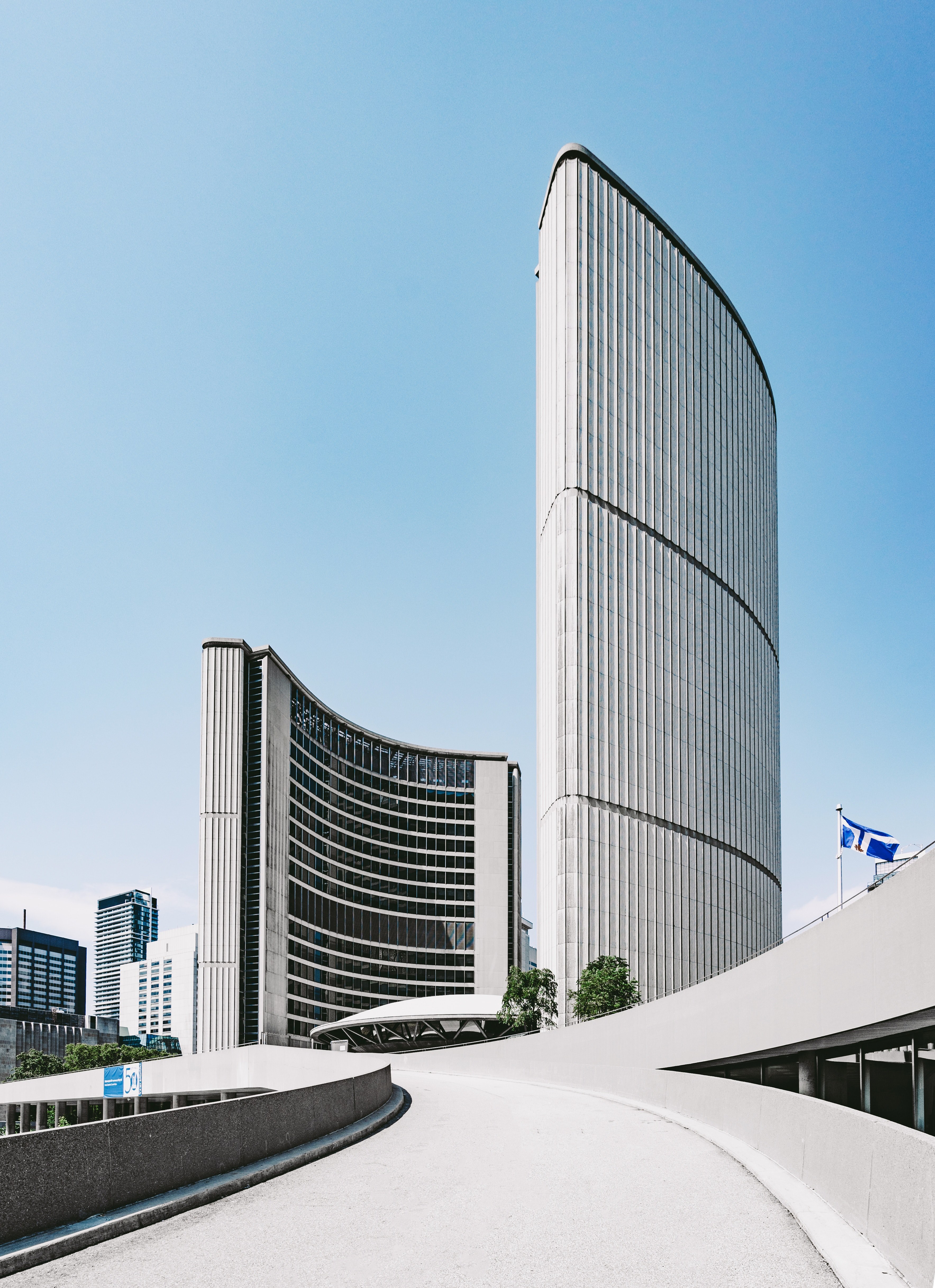 two curved towers of the toronto city hall, up to the rooftop 4k, Phone HD Wallpaper