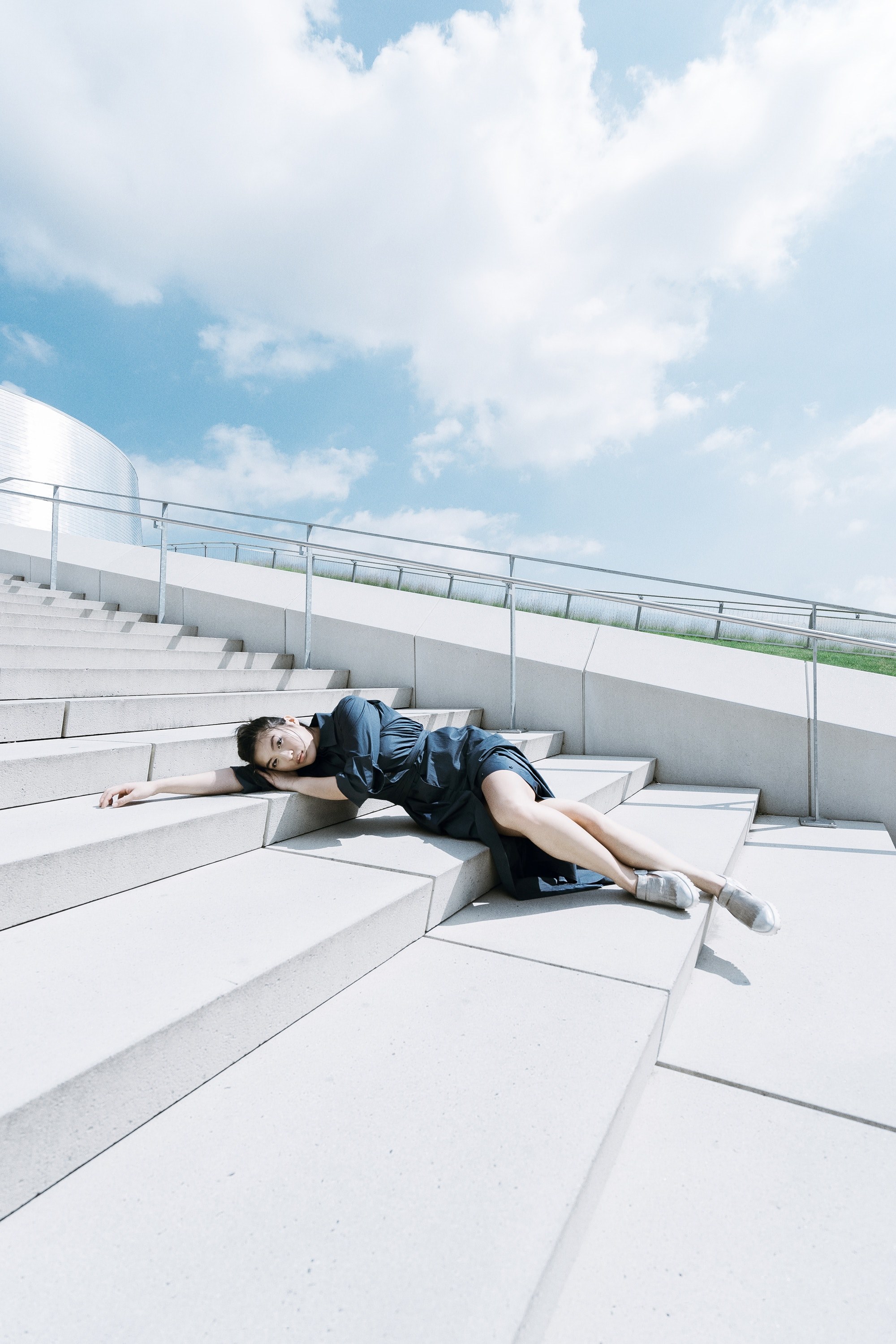steps stairs concrete and handrail hd, 4k, Phone HD Wallpaper