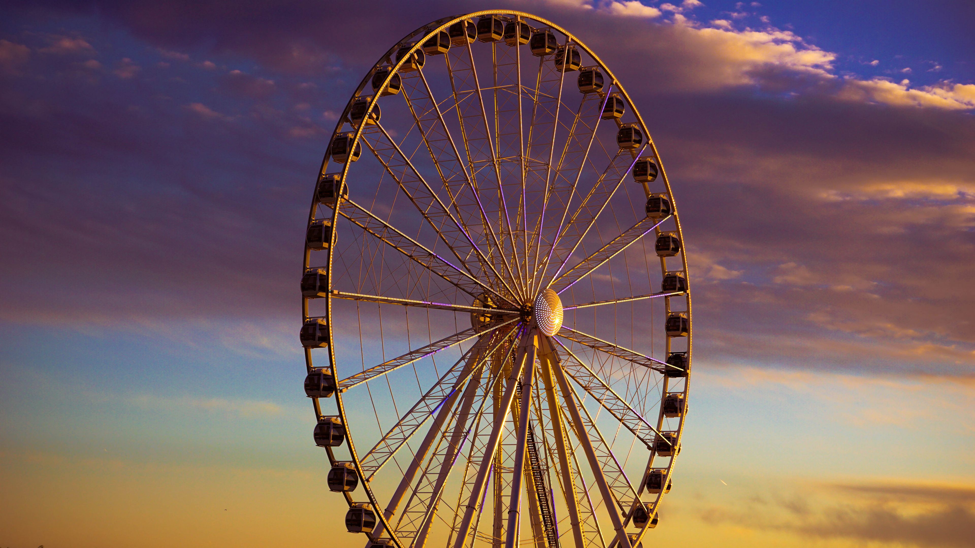 ferris wheel, attraction, entertainment, evening, 4k, HD Wallpaper
