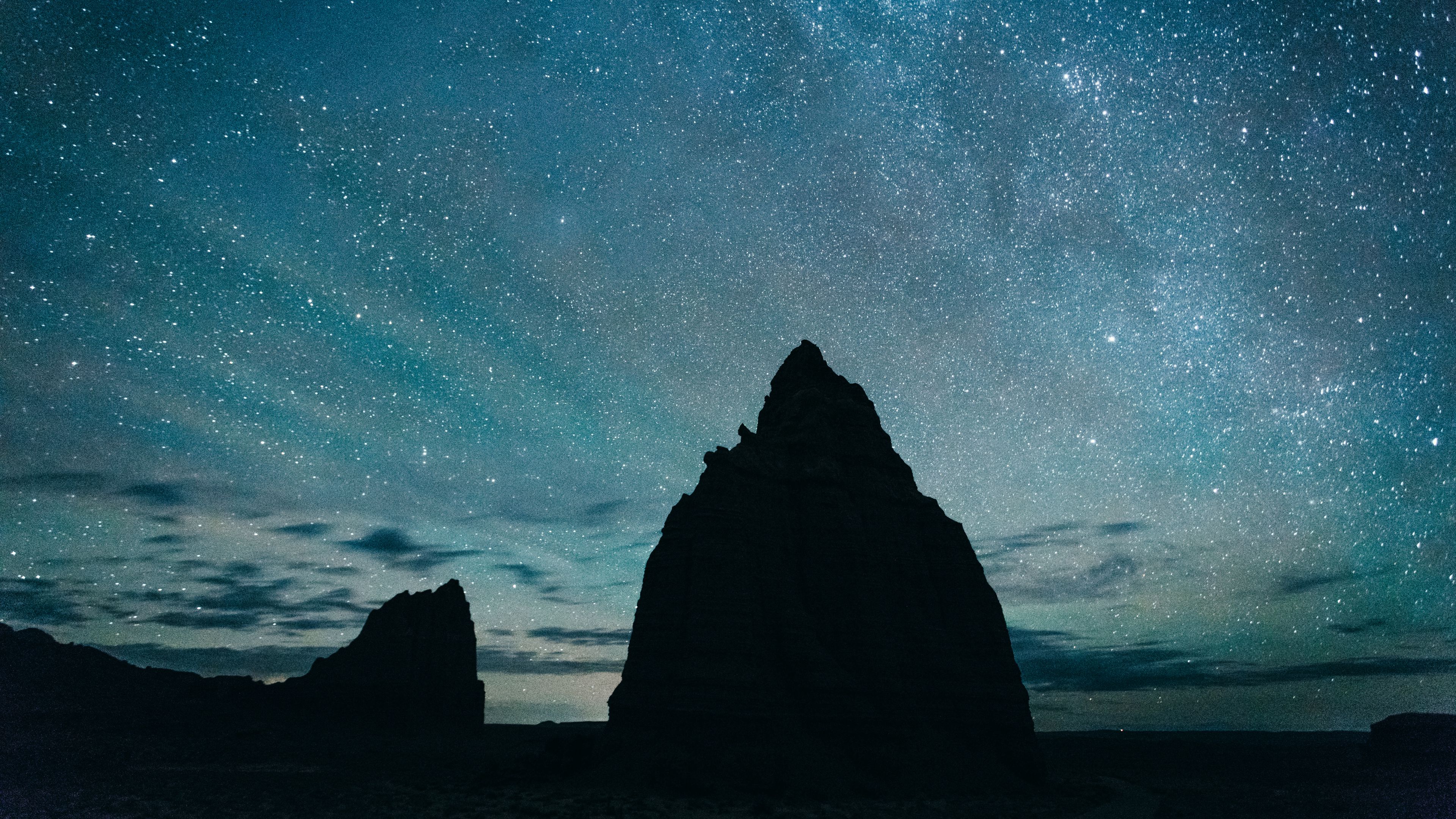 starry sky, hills, night, 4k, HD Wallpaper