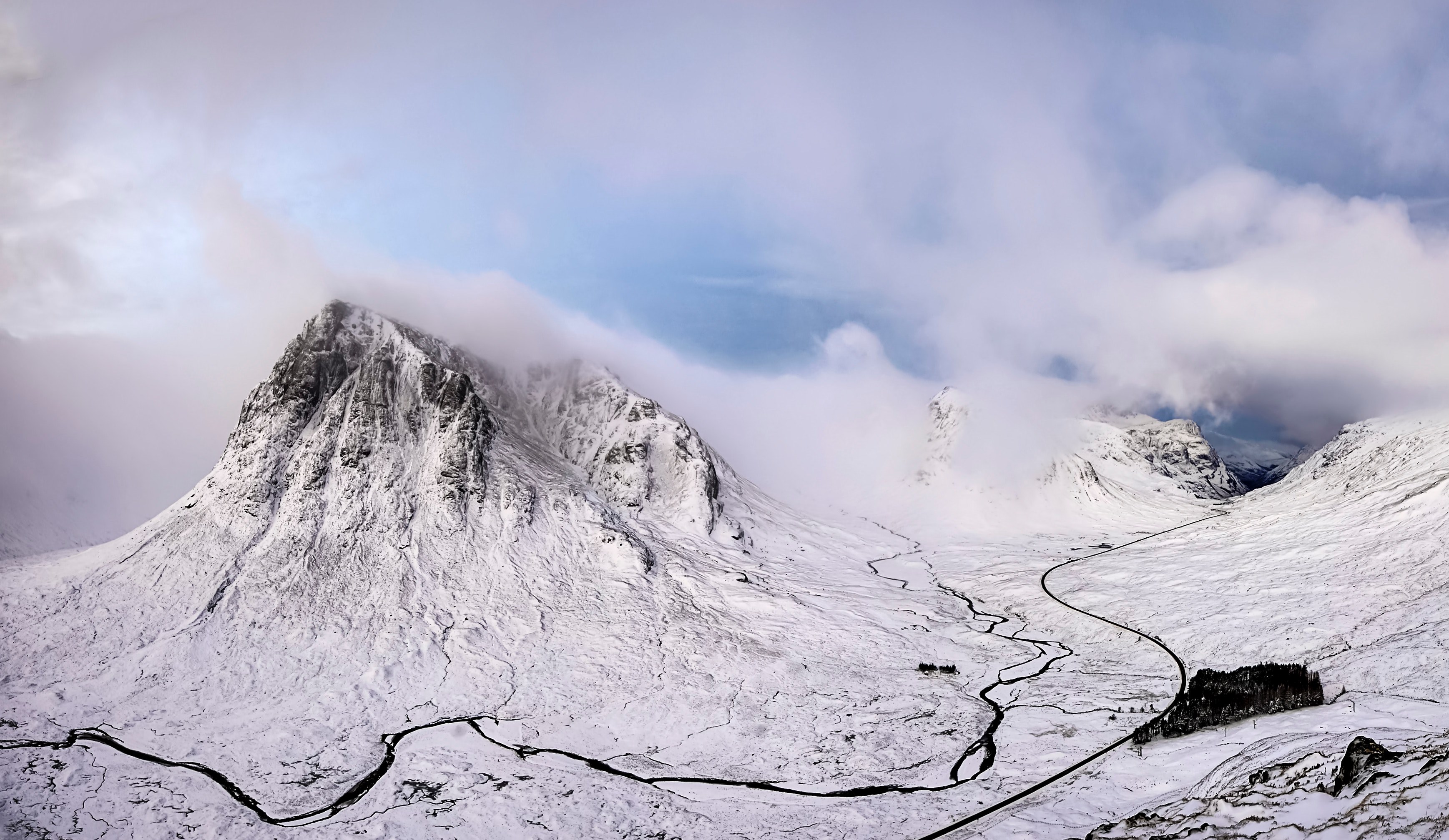 a snowy mountain valley in glencoe, white mountain valley 4k, HD Wallpaper