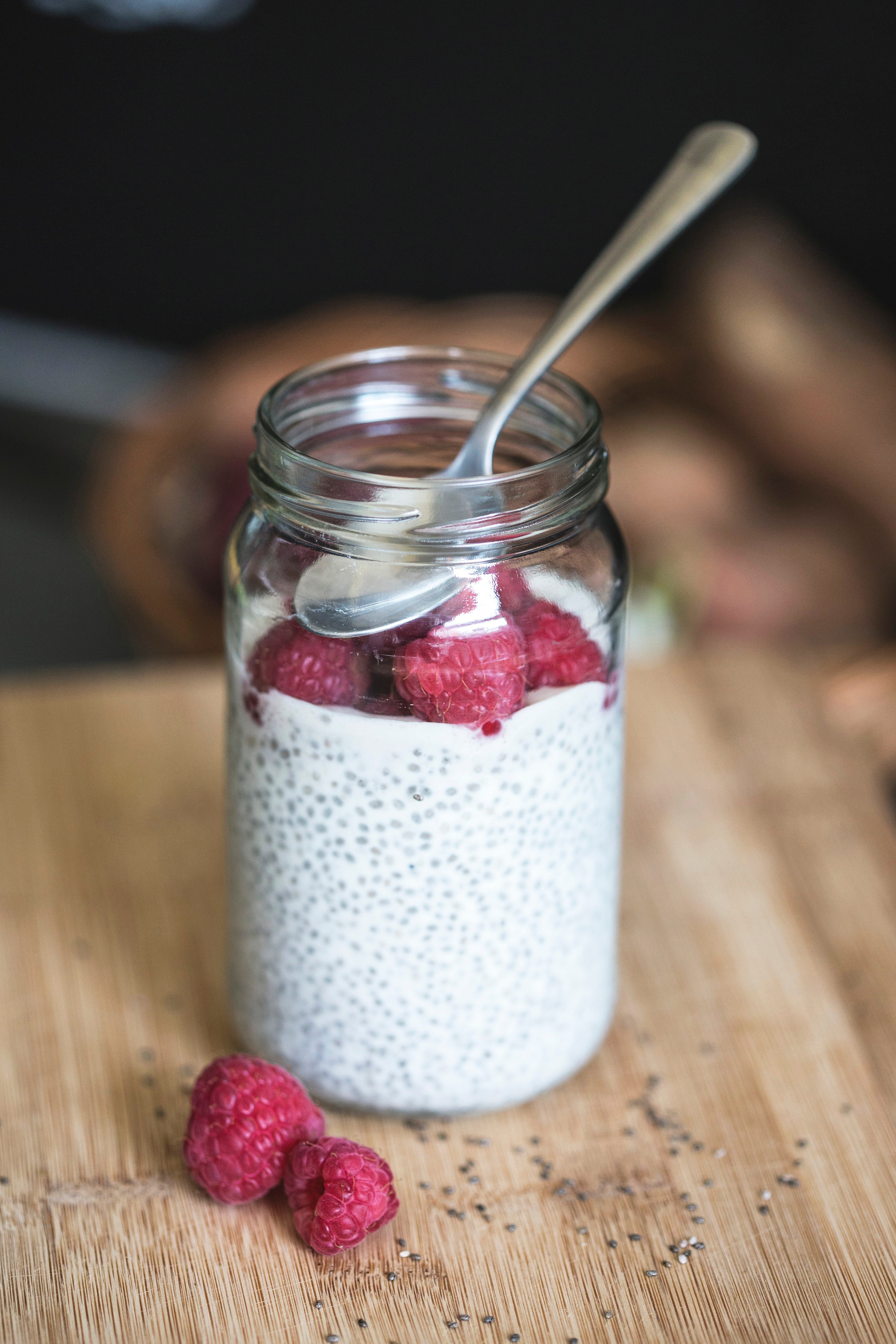 raspberries and yoghurt in a mason jar, fruity dessert in a jar 4k, Phone HD Wallpaper