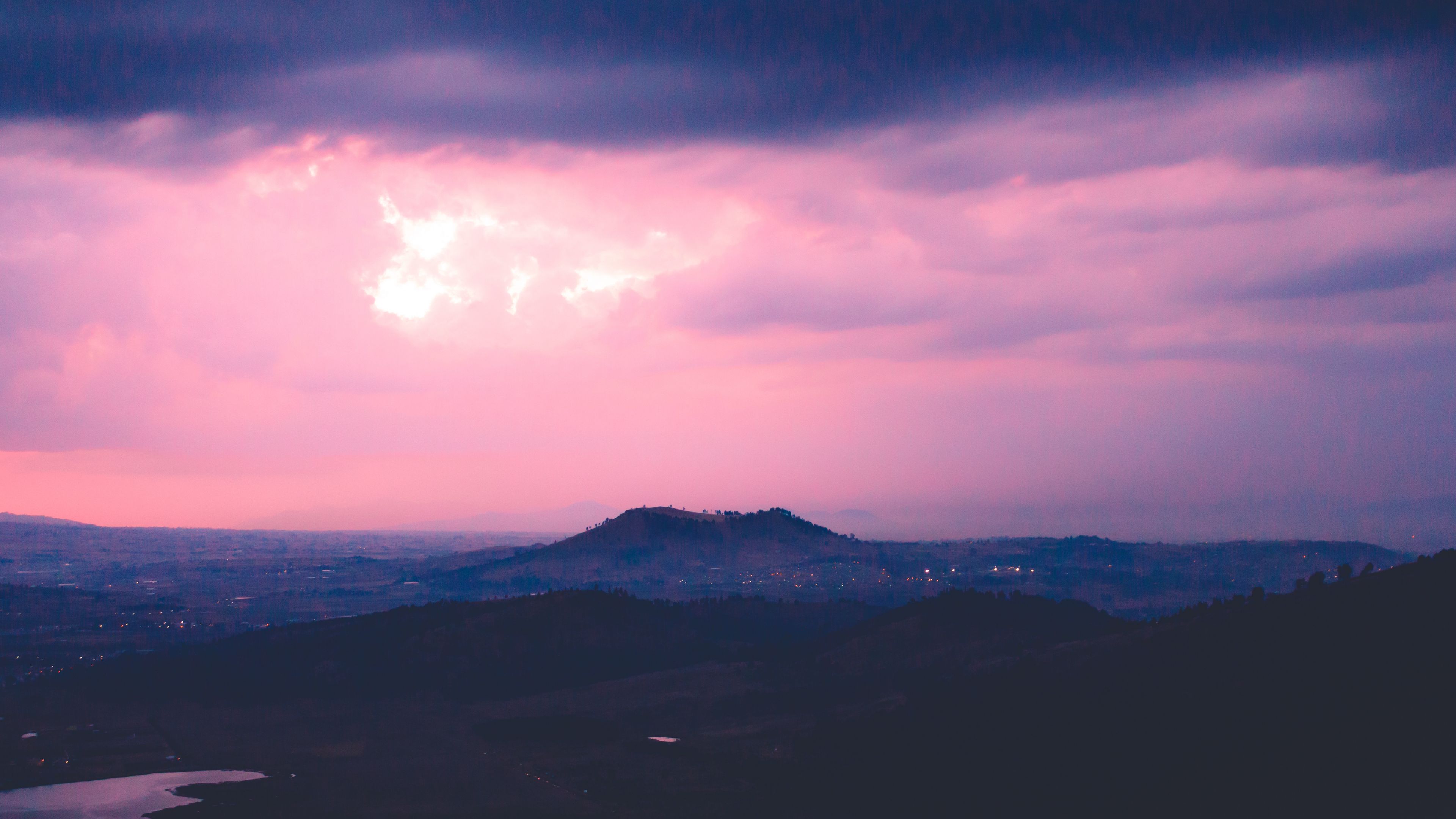 mountain, hill, sunset, sky, 4k, HD Wallpaper