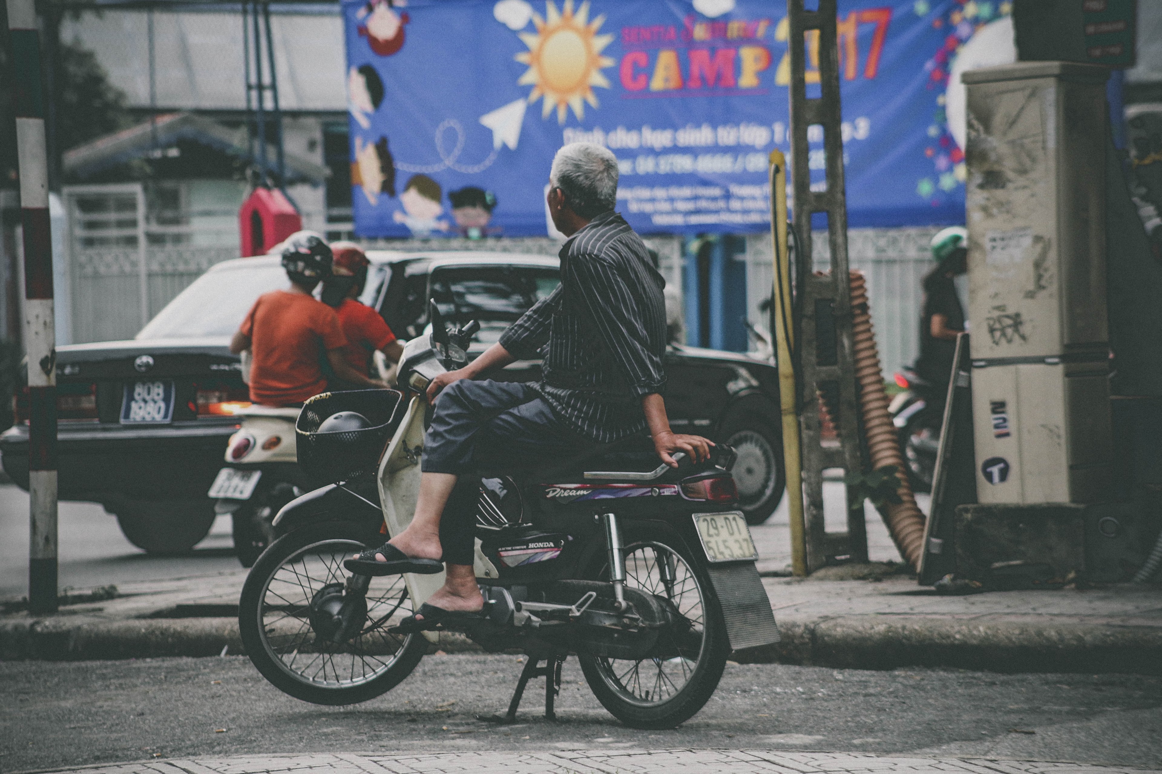man sitting motorbike and motorcycle 4k, HD Wallpaper