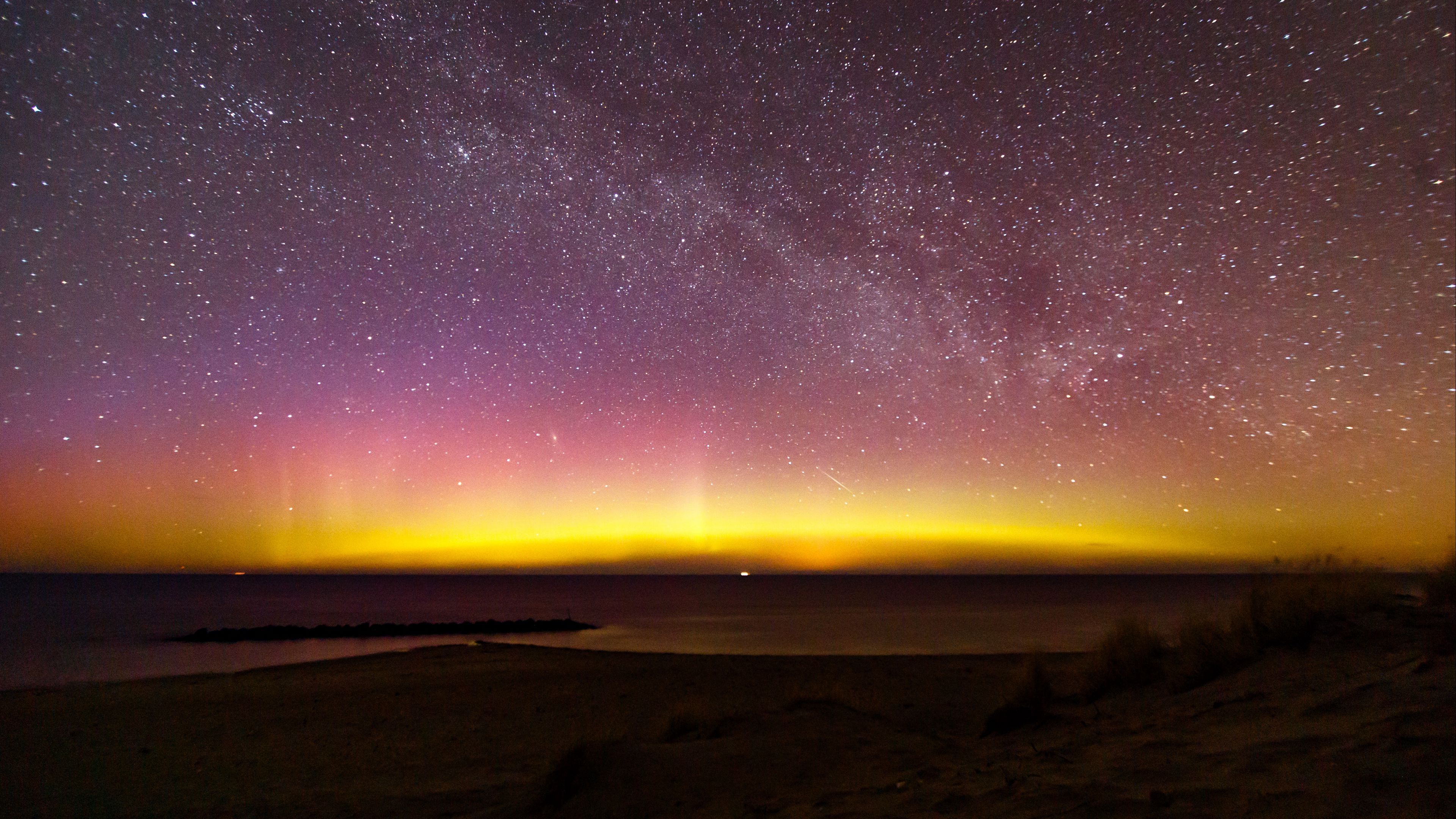 northern lights, milky way, starry sky, aurora, denmark, 4k, HD Wallpaper
