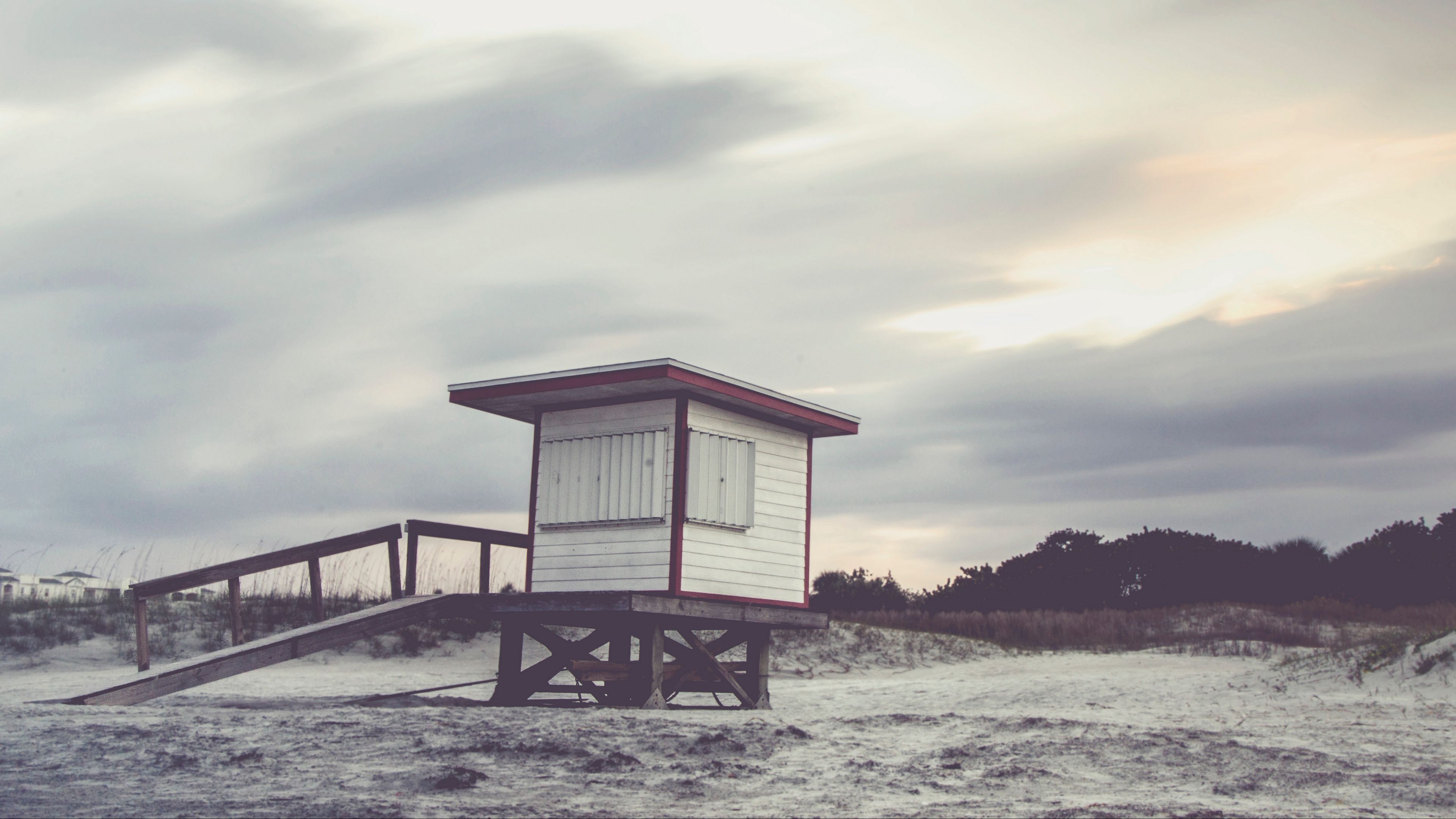 beach, building, sand, 4k, HD Wallpaper
