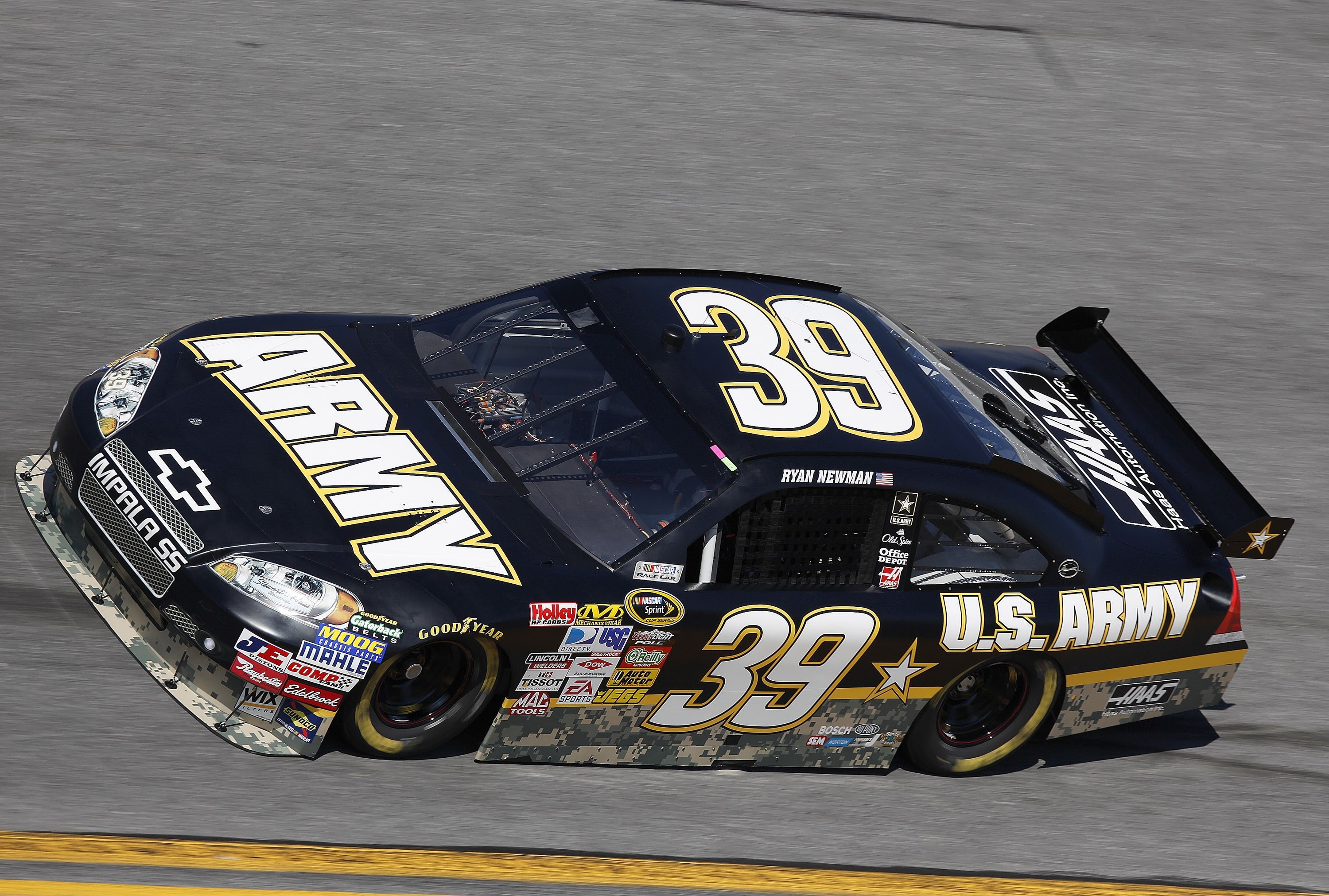 black race car with us army and other logos on race track, us army race car 4k, HD Wallpaper
