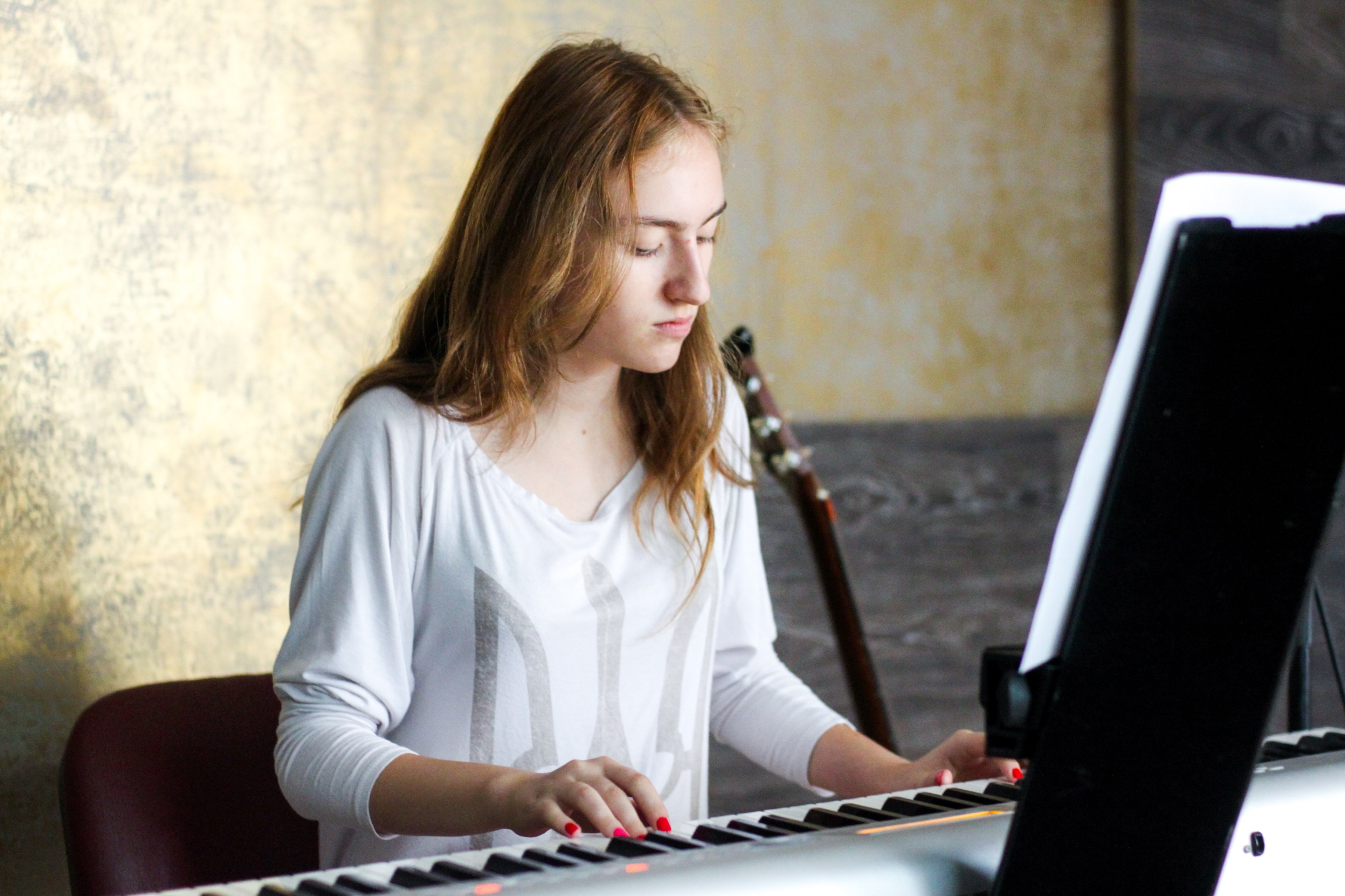 musician music girl and piano 4k, HD Wallpaper