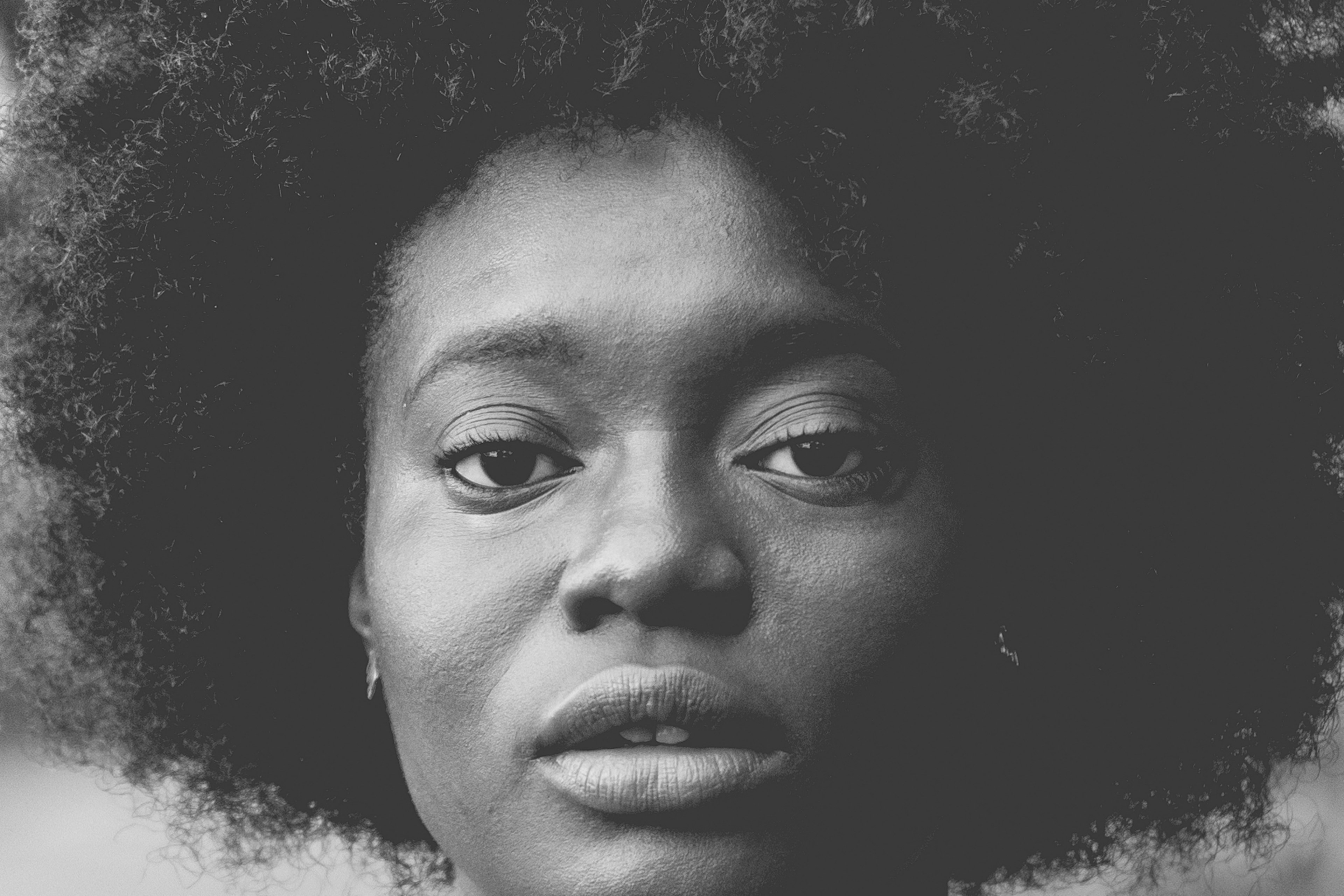 black and white close up shot of attractive woman with afro hair, unbottled secrets 4k, HD Wallpaper