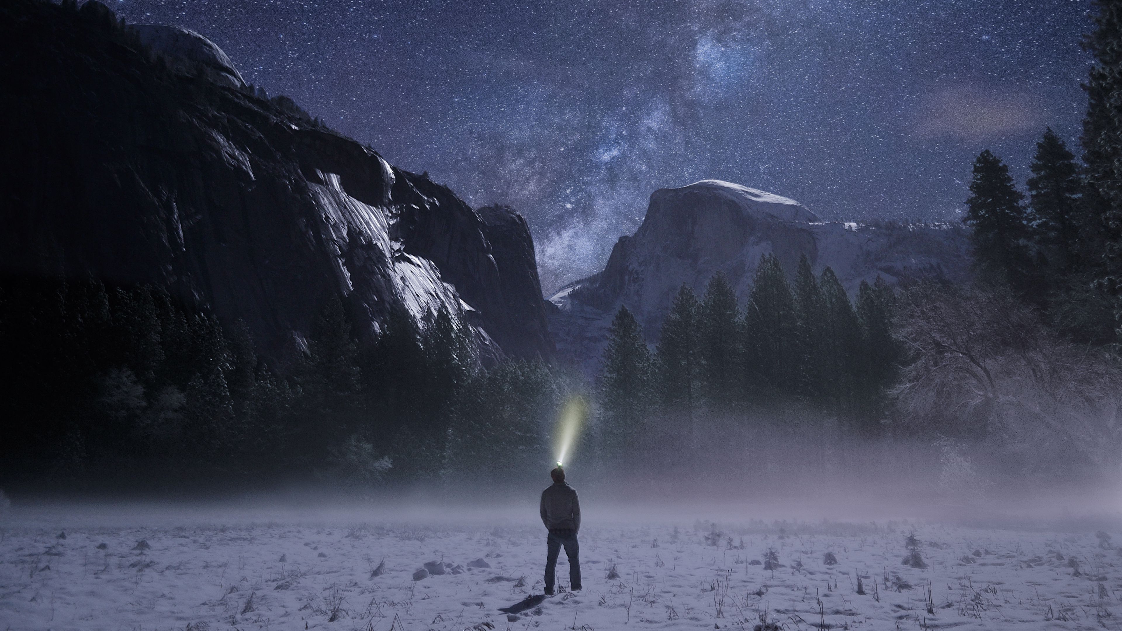 starry sky, mountains, night, loneliness, 4k, HD Wallpaper