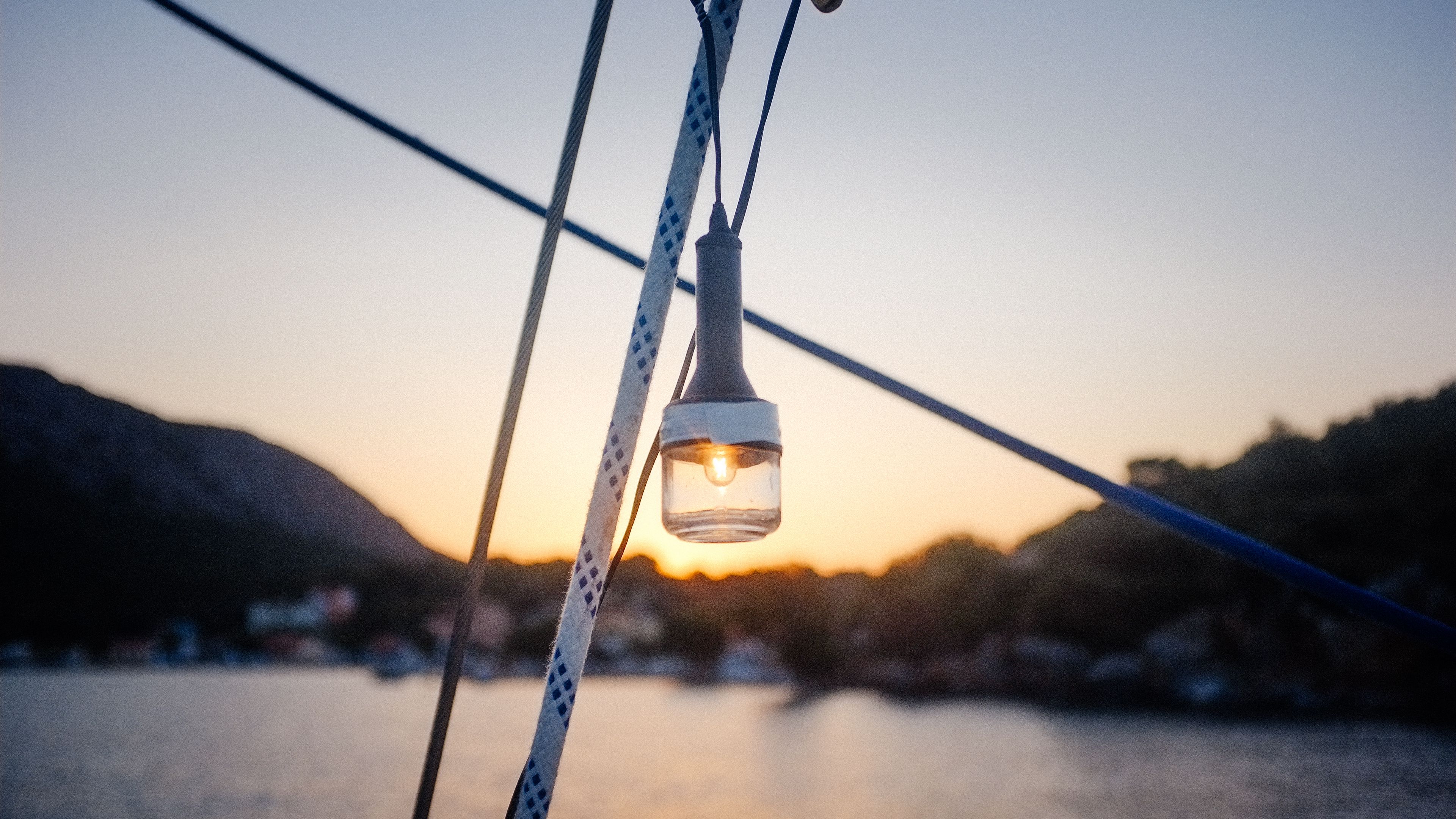 lamp, ship, light, rope, 4k, HD Wallpaper
