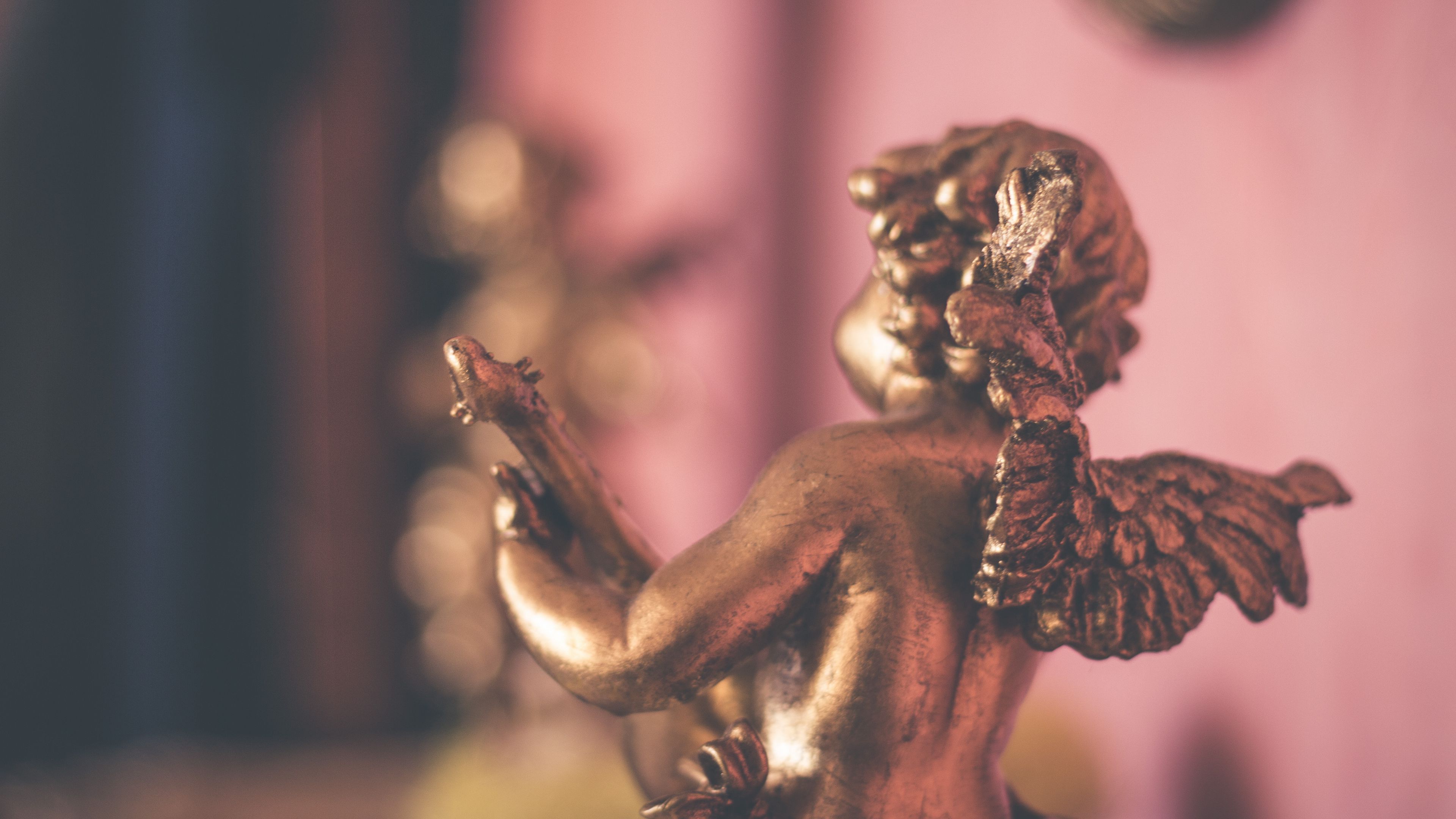 angel, gold, wings, figurine, 4k, HD Wallpaper