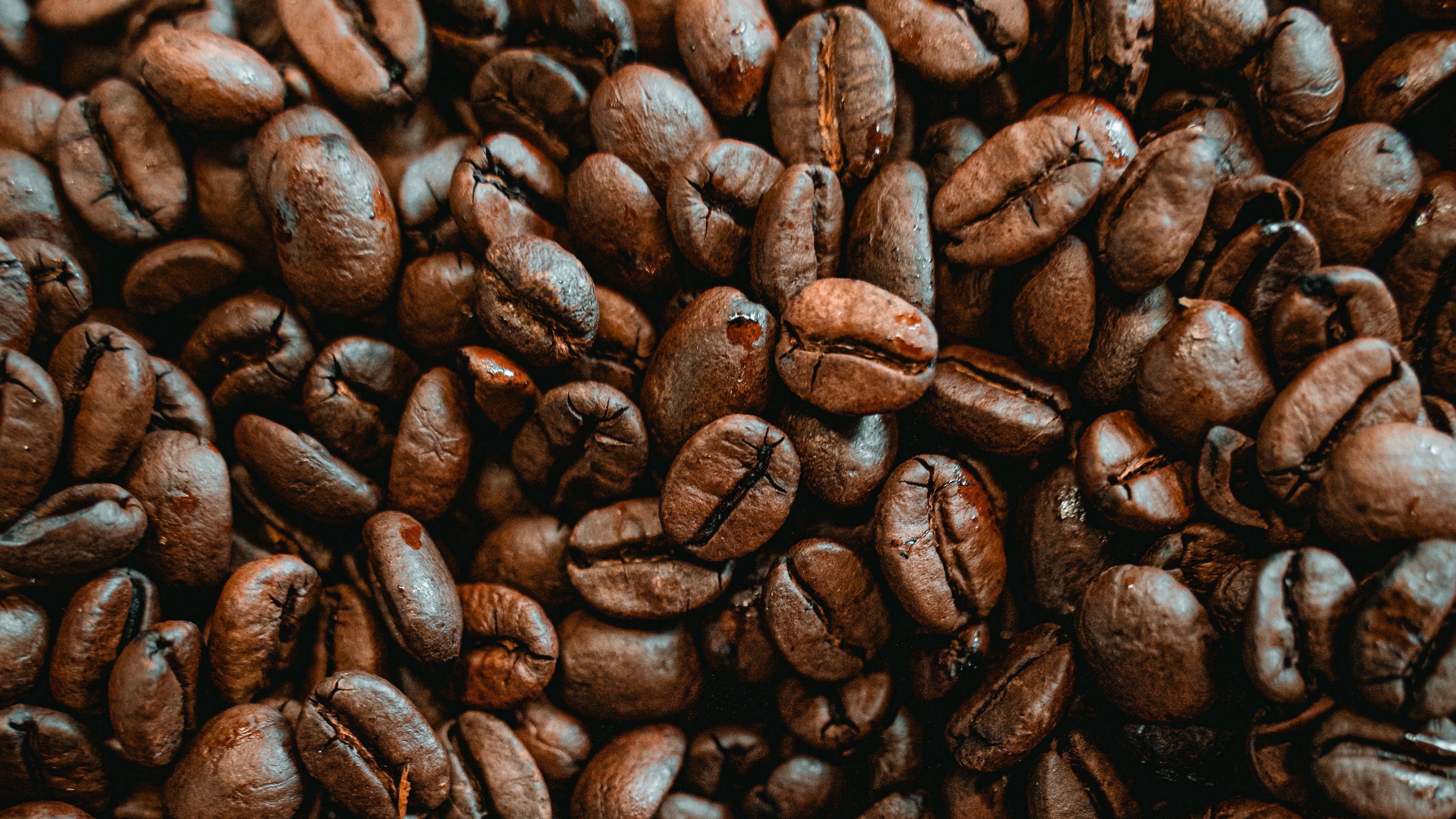 coffee beans, coffee, macro, brown, 4k, HD Wallpaper