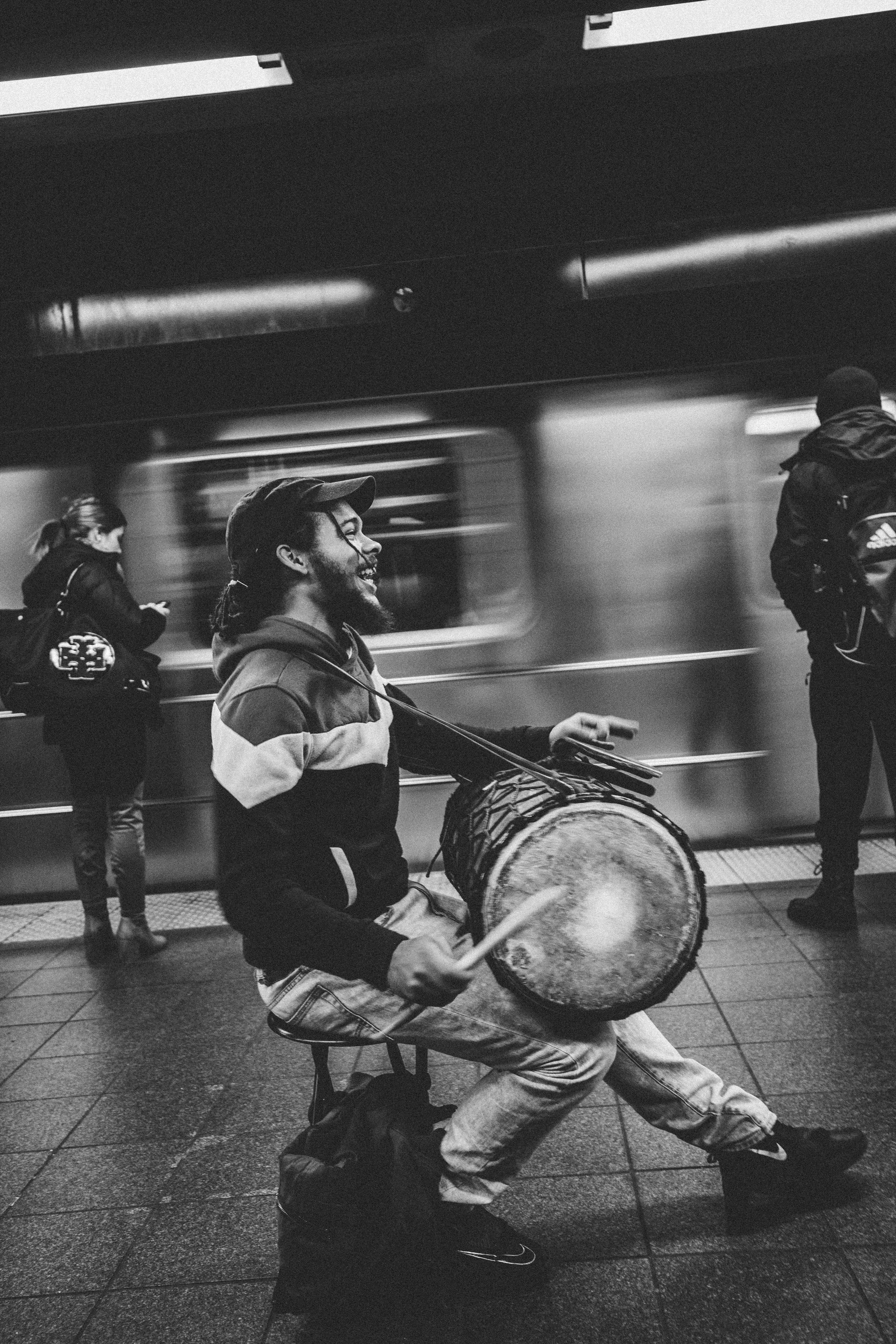 man male drum and subway hd, 4k, Phone HD Wallpaper