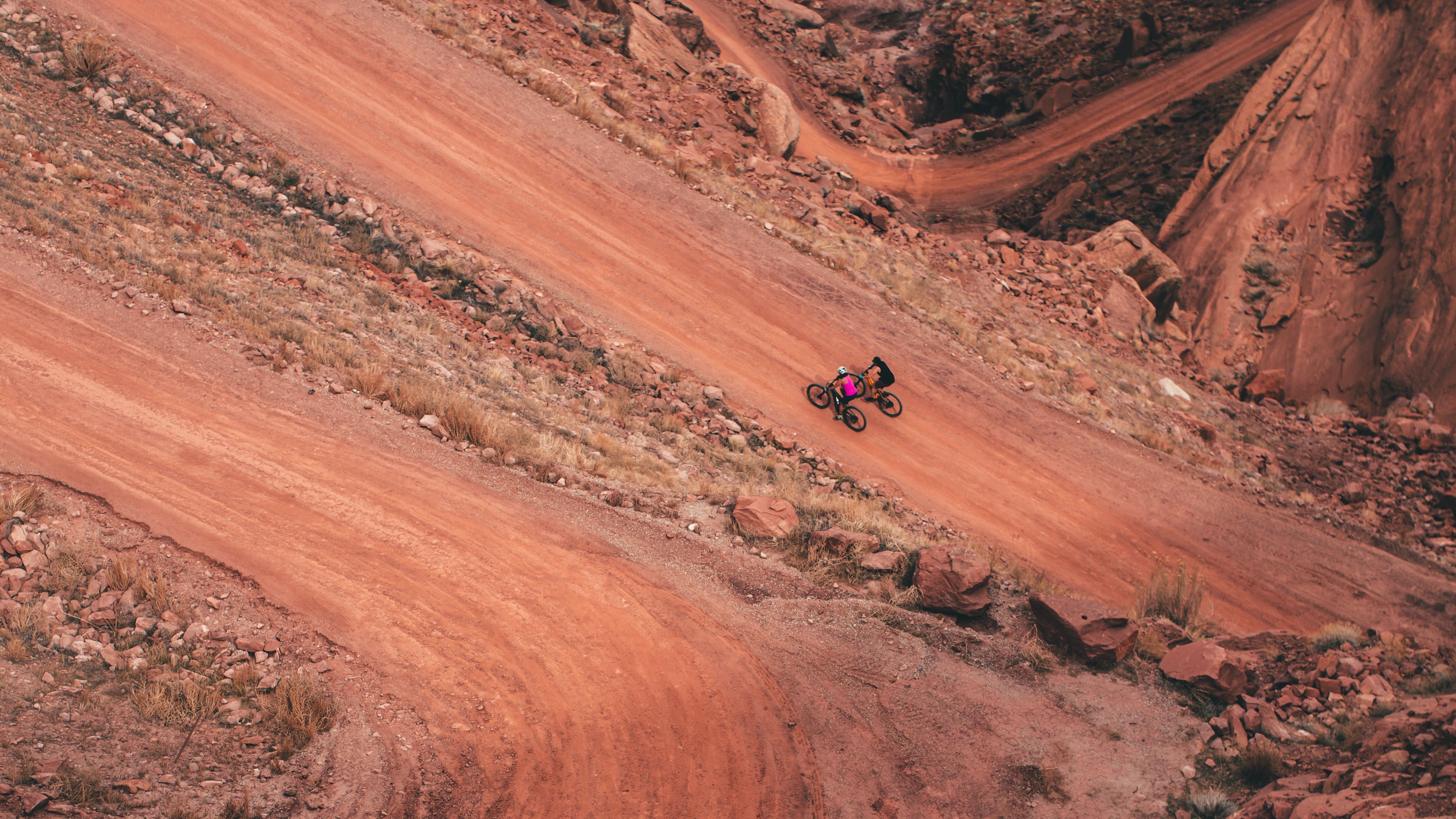 cyclists, road, aerial view, 4k, HD Wallpaper