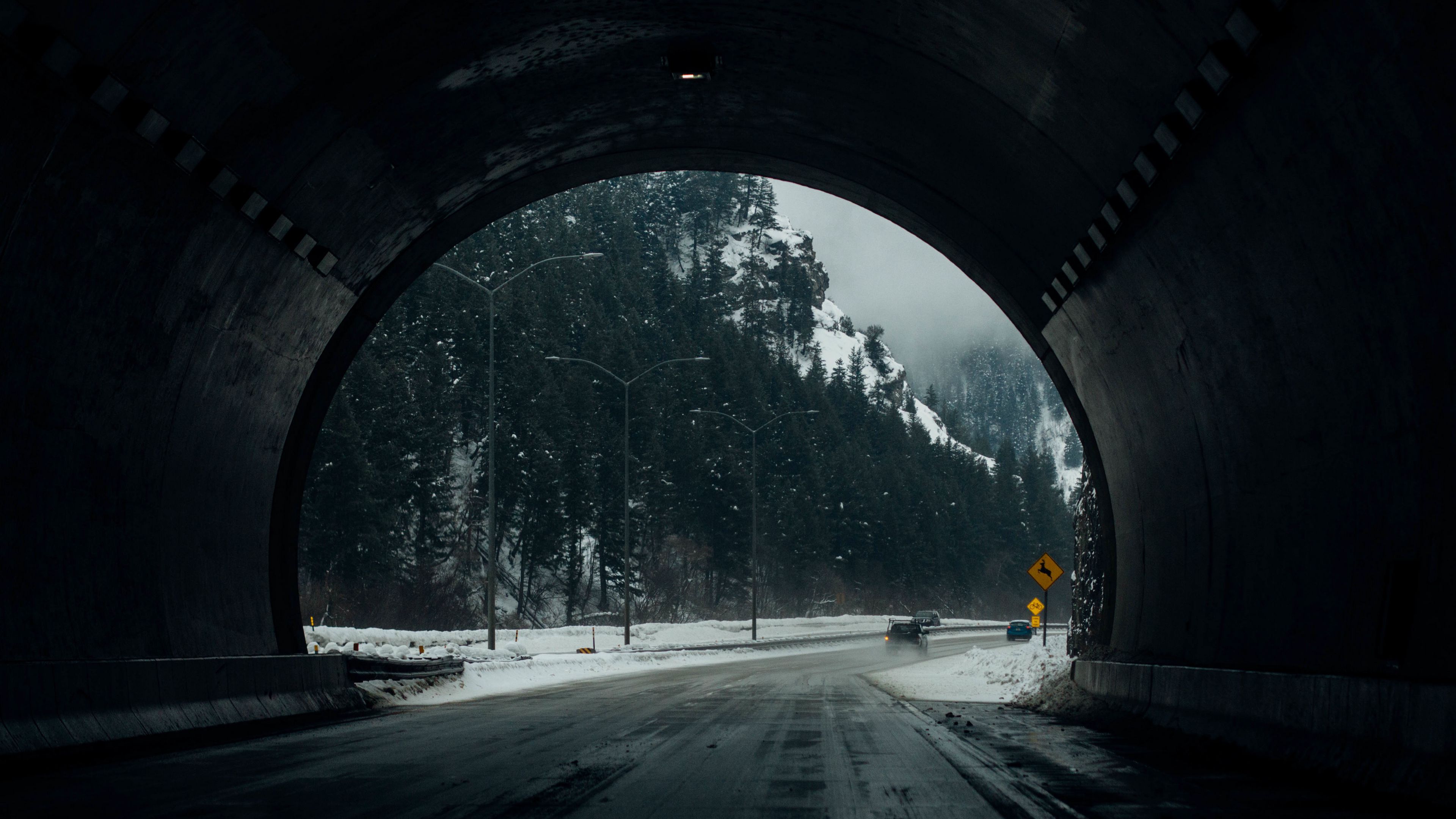 tunnel, road, snow, winter, 4k, HD Wallpaper