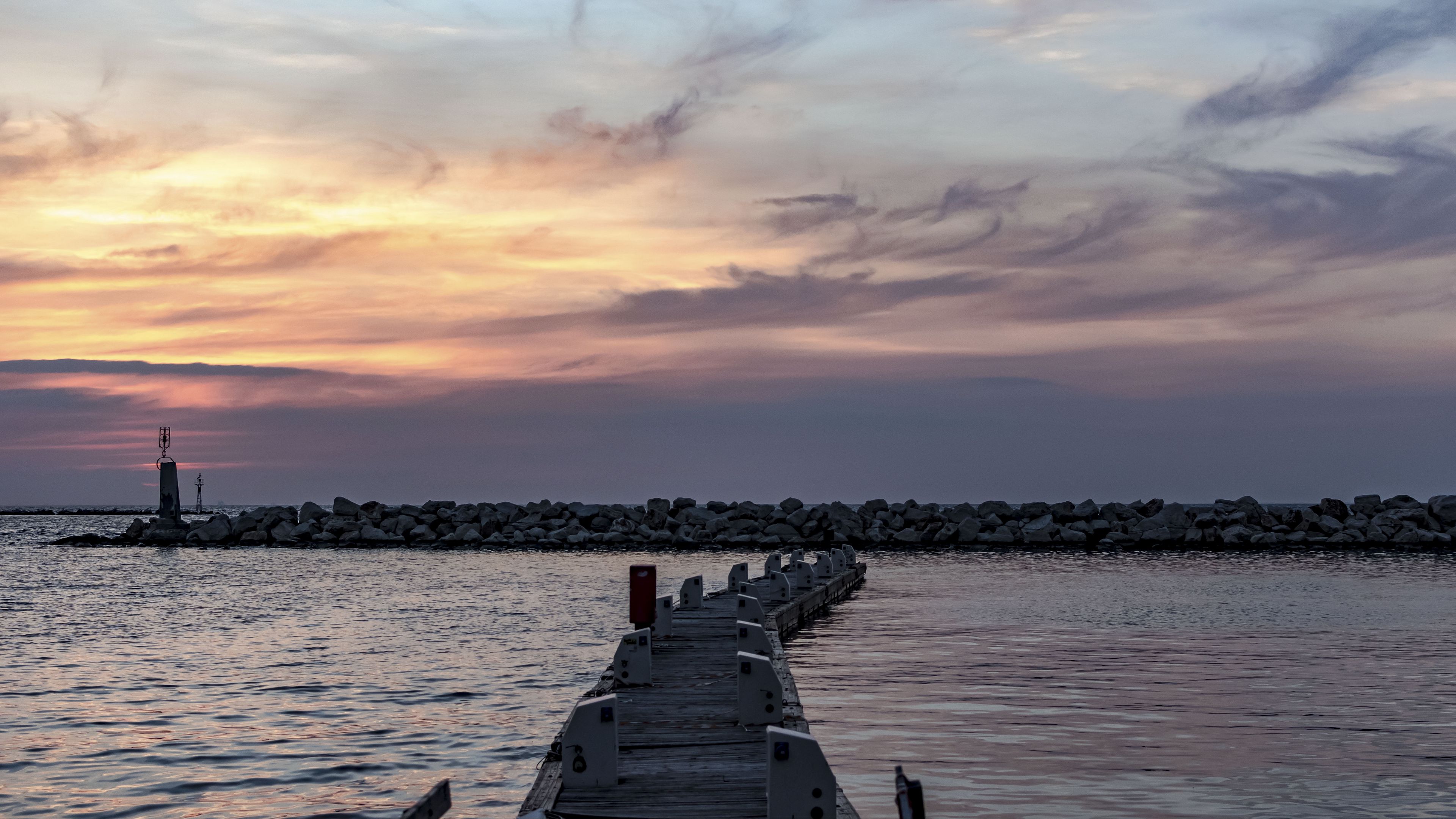 pier, sea, stones, horizon, 4k, HD Wallpaper