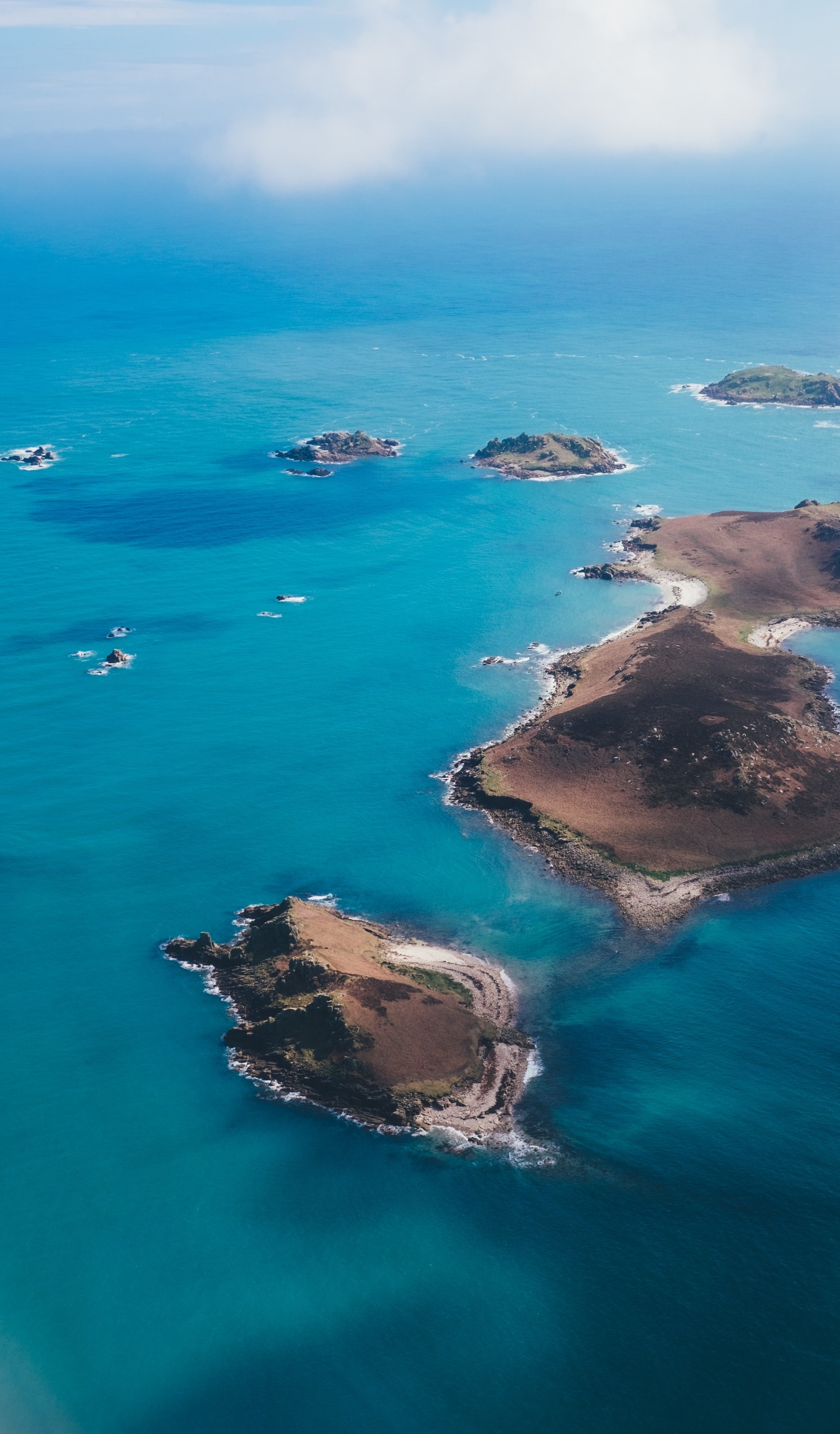 aerial photo over the scilly isles 4k, Phone HD Wallpaper