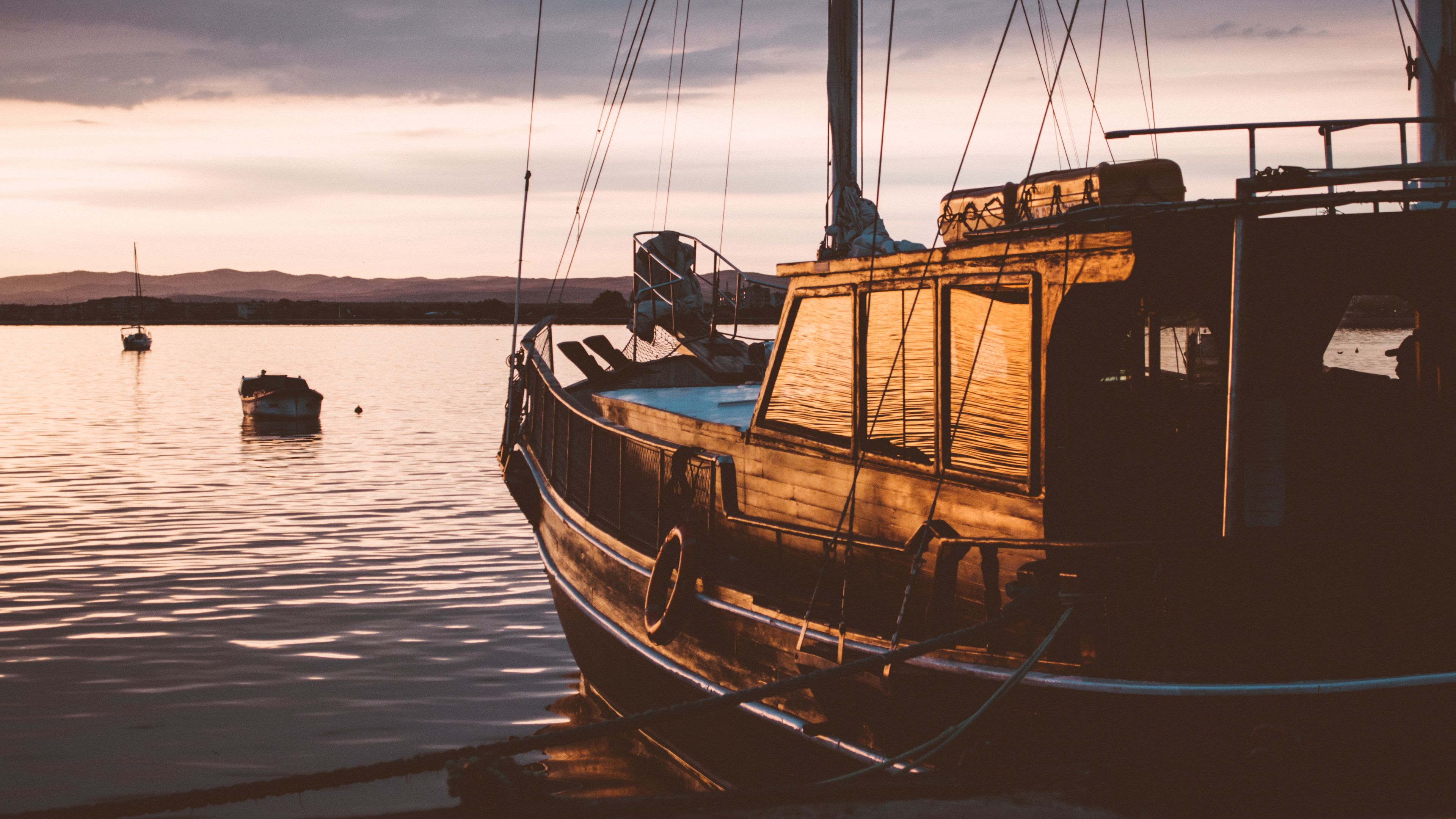 sailboat, sunset, sea, 4k, HD Wallpaper