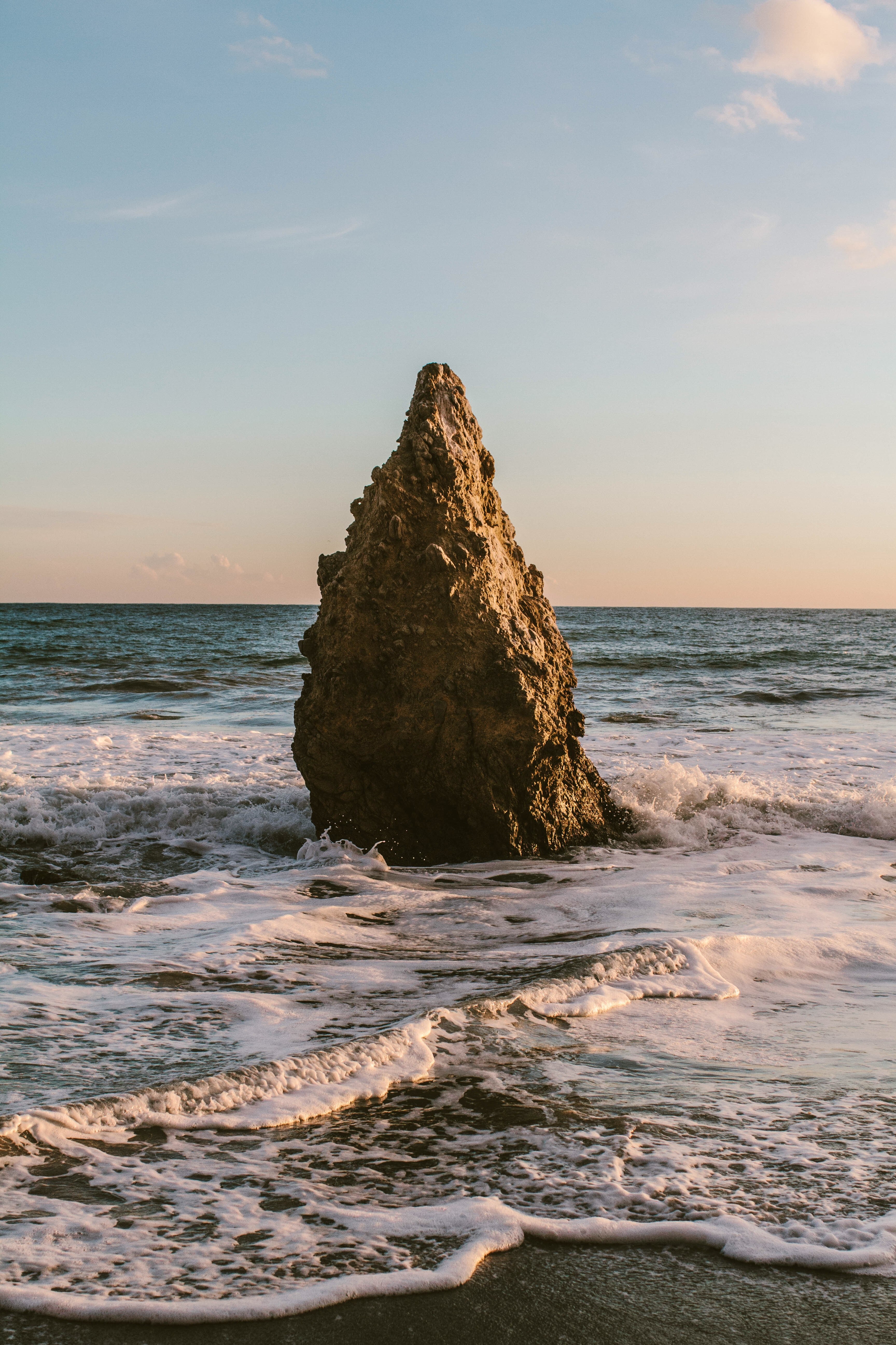 jutting rock peak sea foam and coast hd, 4k, Phone HD Wallpaper