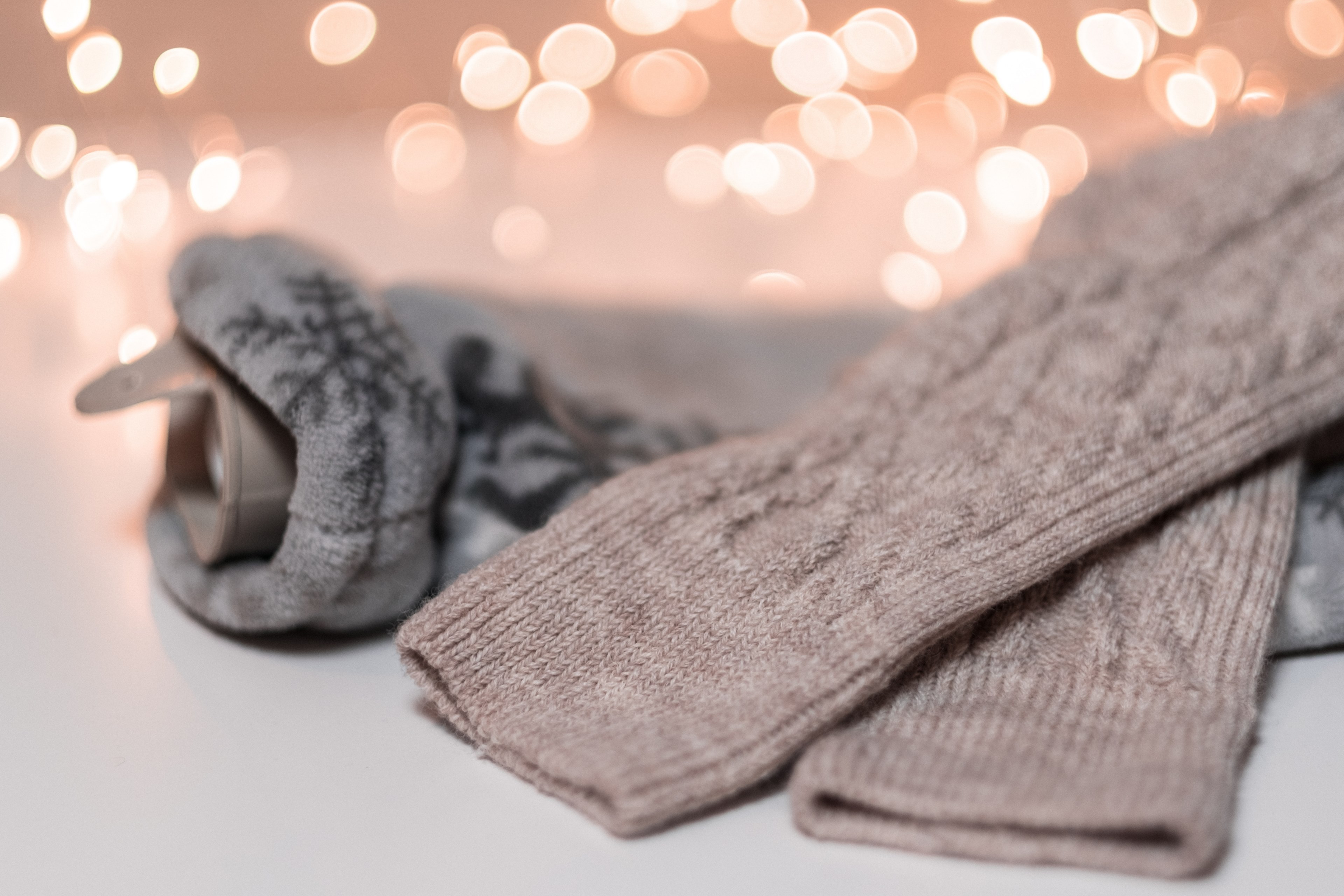 socks knitted hot water bottle and winter 4k, HD Wallpaper