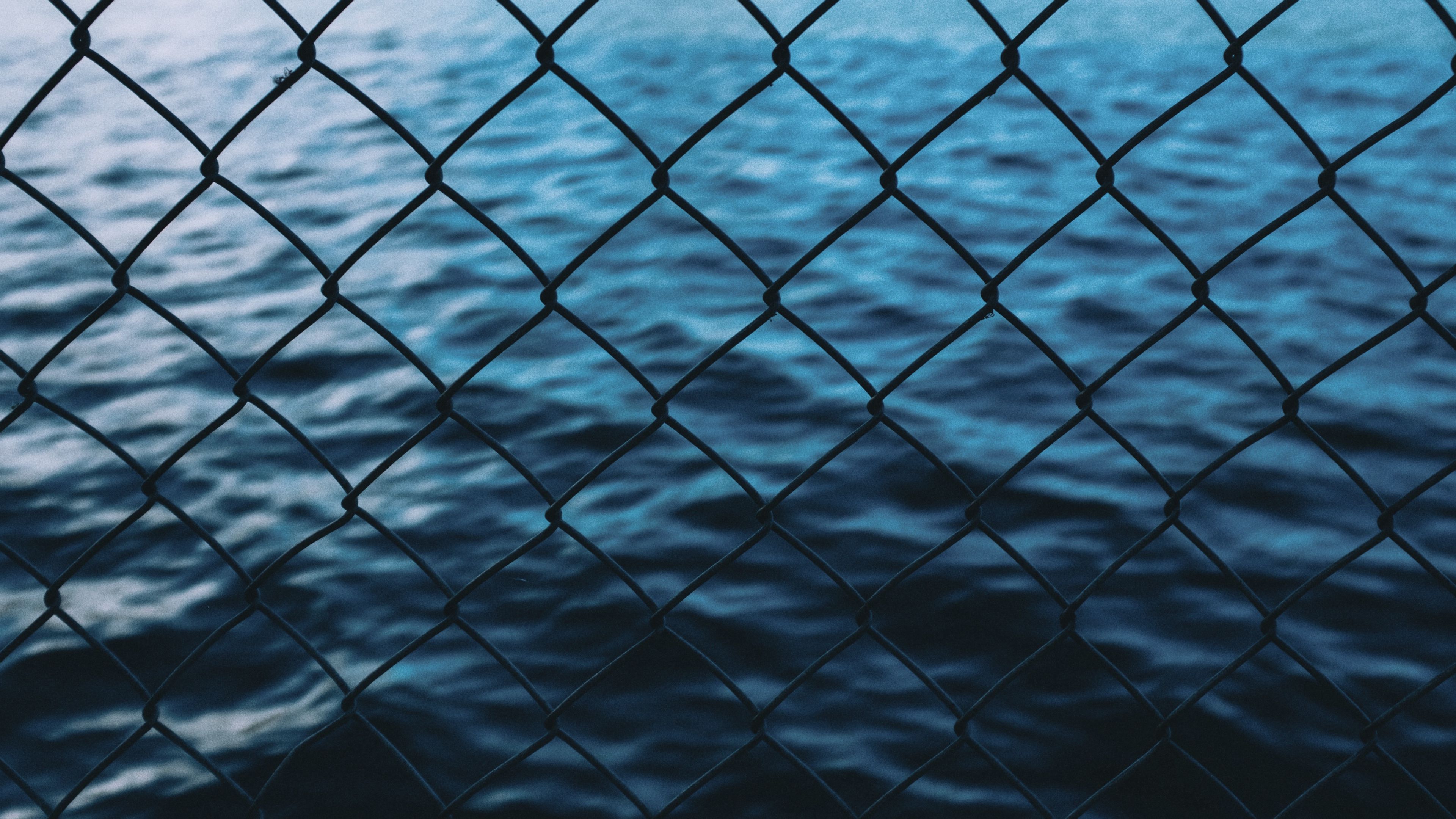 grid, fence, sea, water, 4k, HD Wallpaper