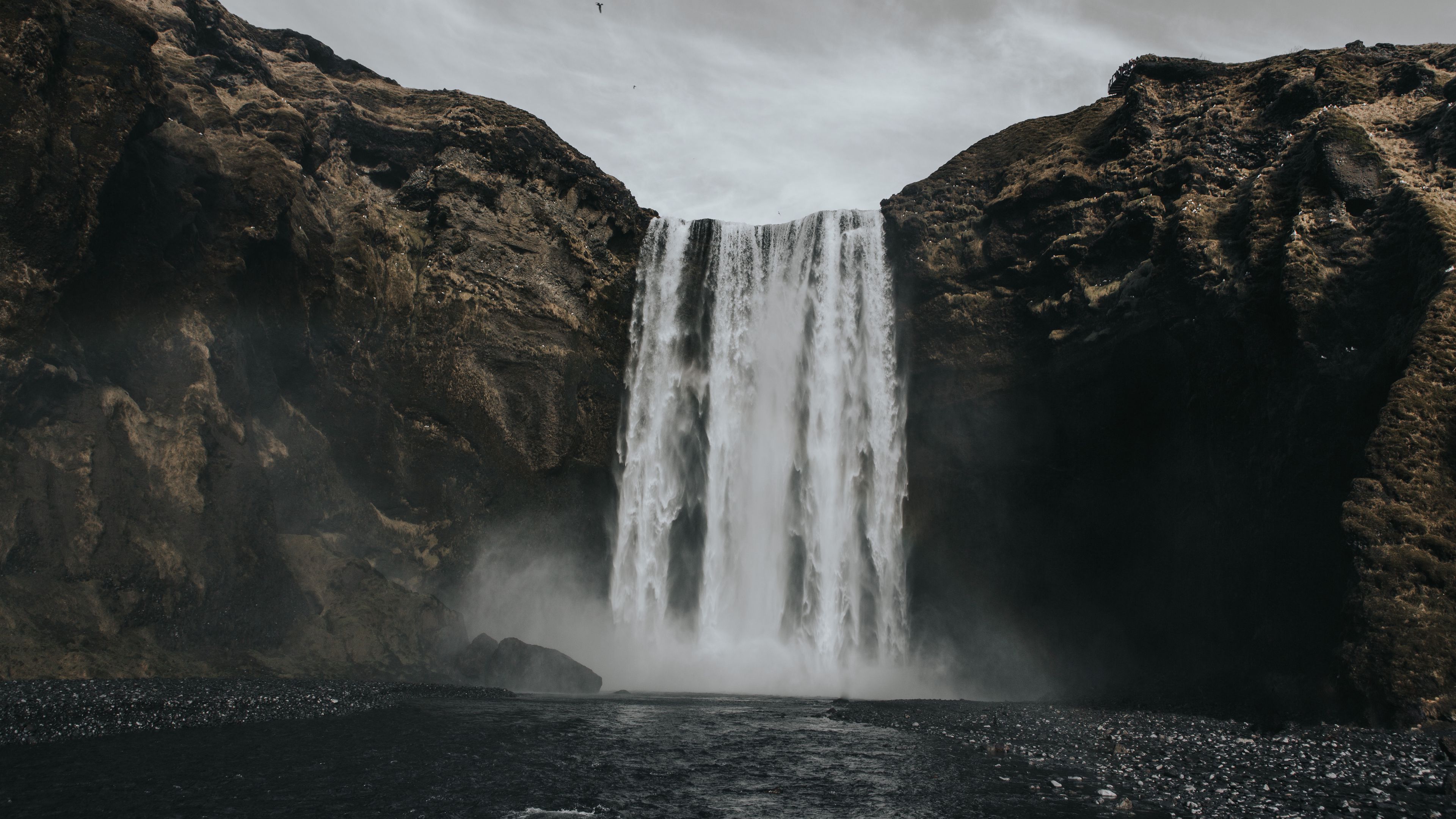 waterfall, hills, river, 4k, HD Wallpaper