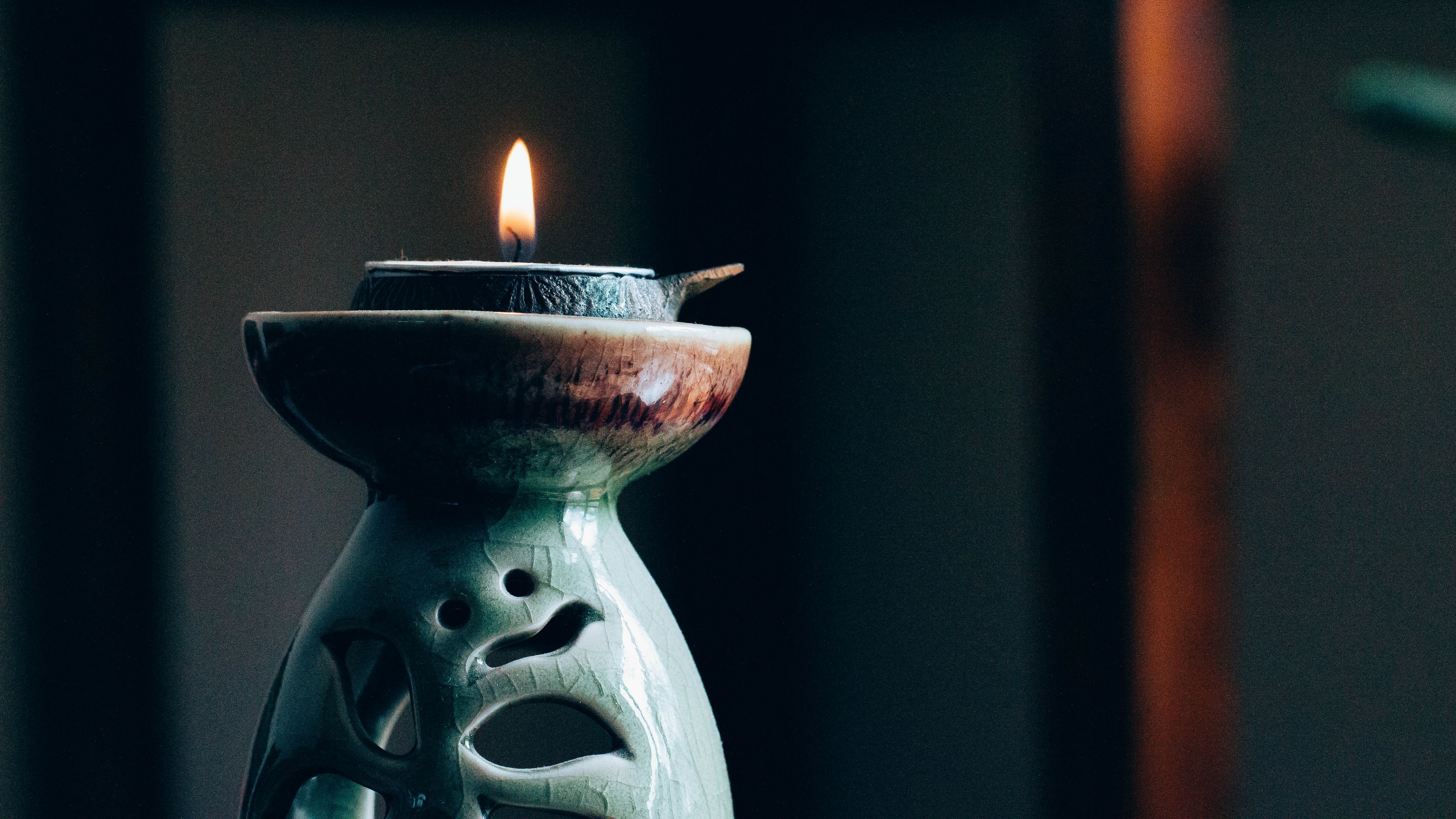 candle, stand, flame, 4k, HD Wallpaper