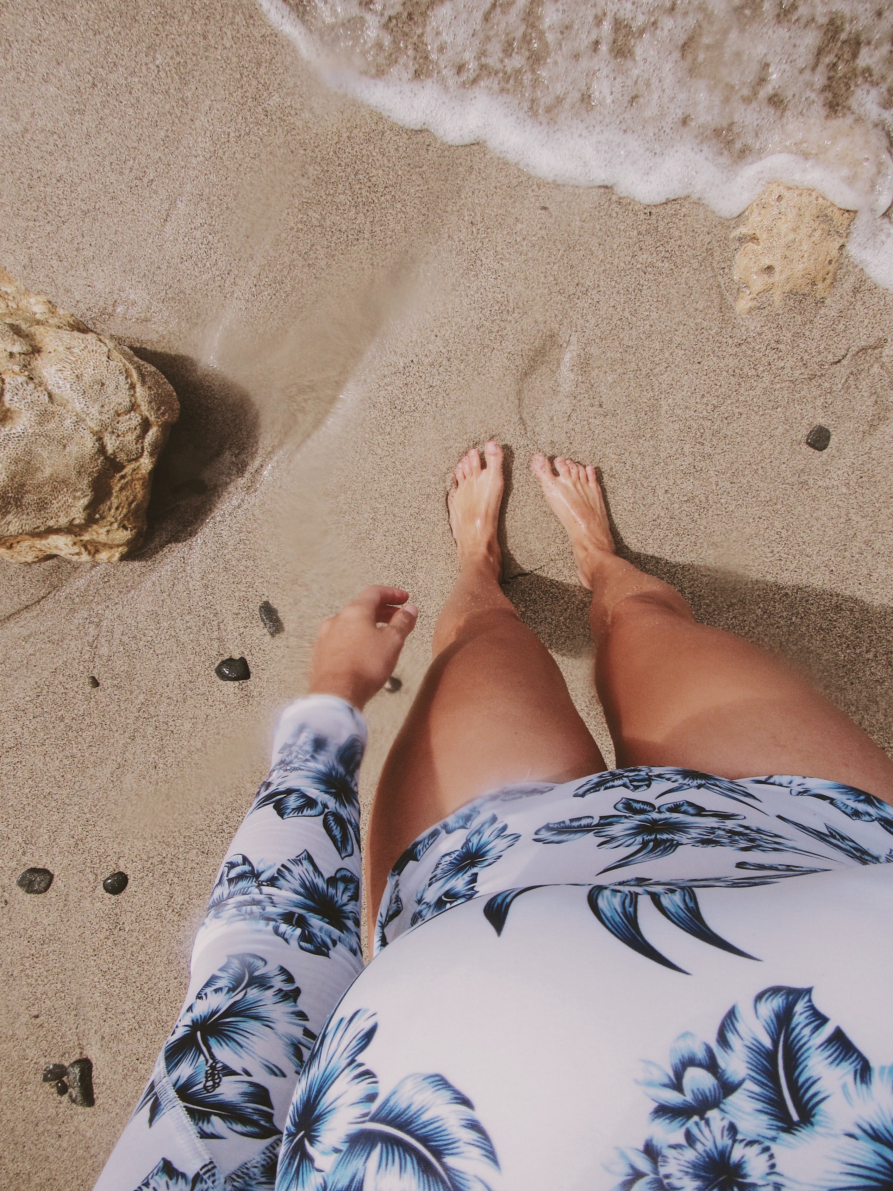 the perspective of a woman staring down at her feet while standing on a sandy beach, _woman staring feet on beach 4k, Phone HD Wallpaper