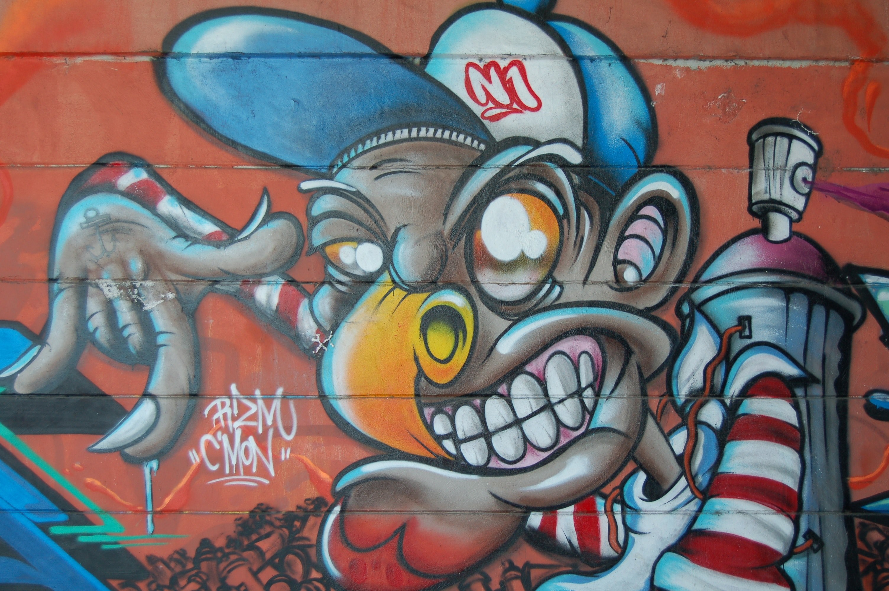 a caricature wall mural of an african american tagger, _african american tagger mural 4k, HD Wallpaper