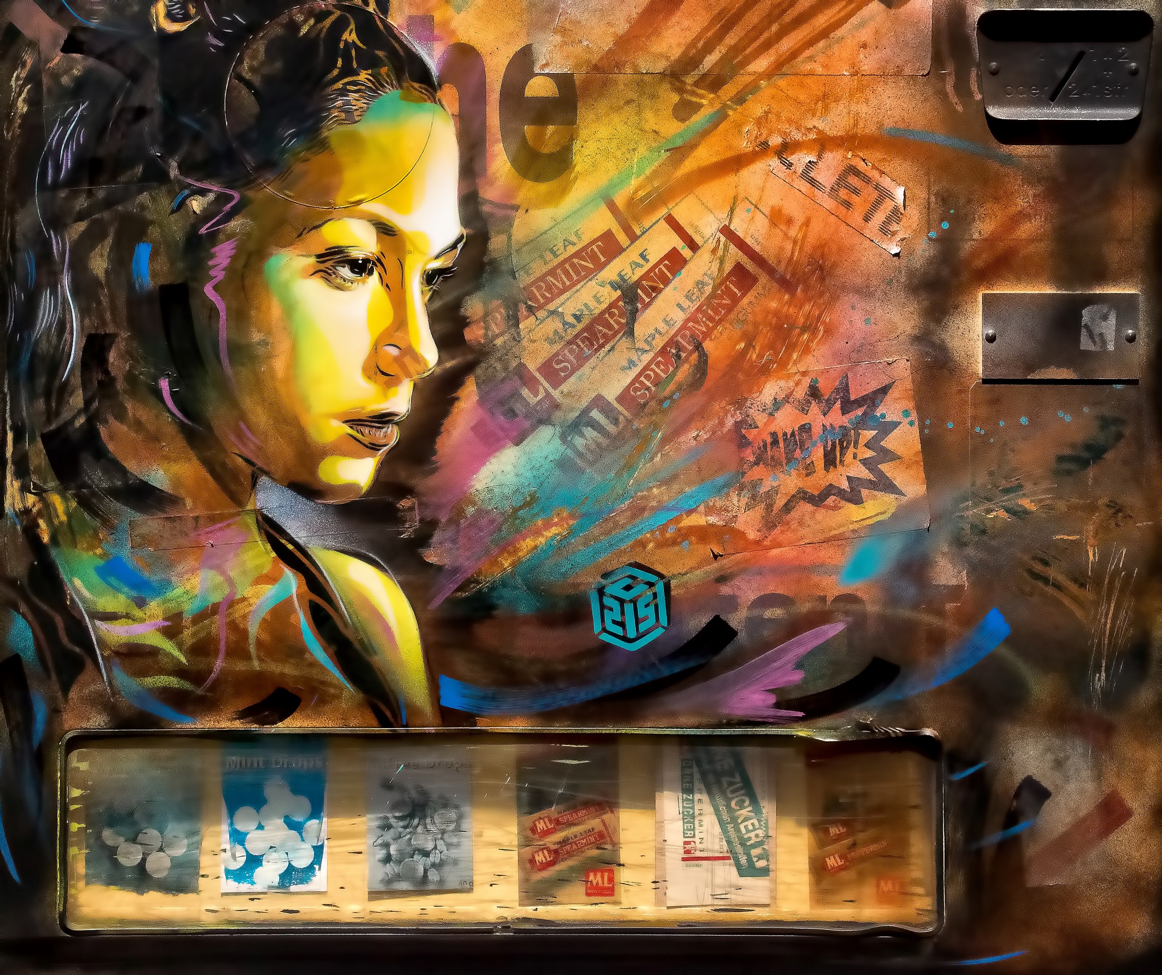 colorful detailed urban street art of womans face over mailbox in zrich, colorful mail box 4k, HD Wallpaper