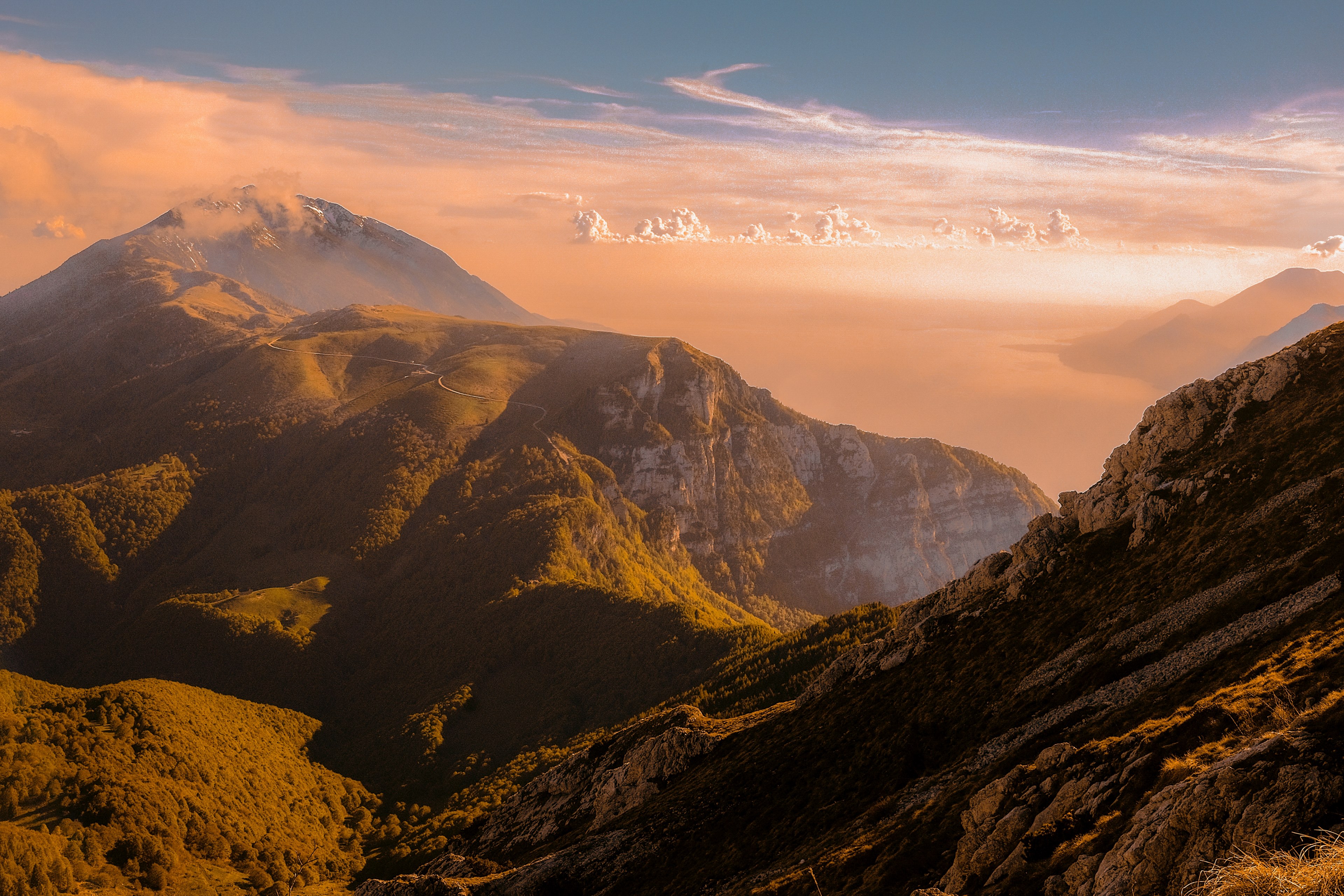 a road running across green mountains surrounded by thick clouds, green mountains and clouds 4k, HD Wallpaper