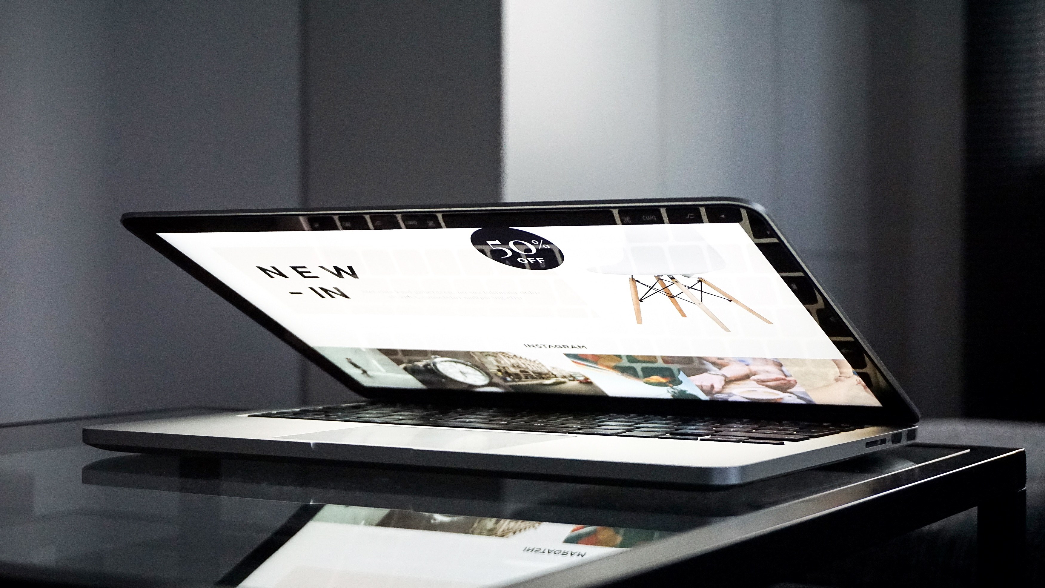 a half closed macbook with an online store website on its screen, online store on a screen 4k, HD Wallpaper