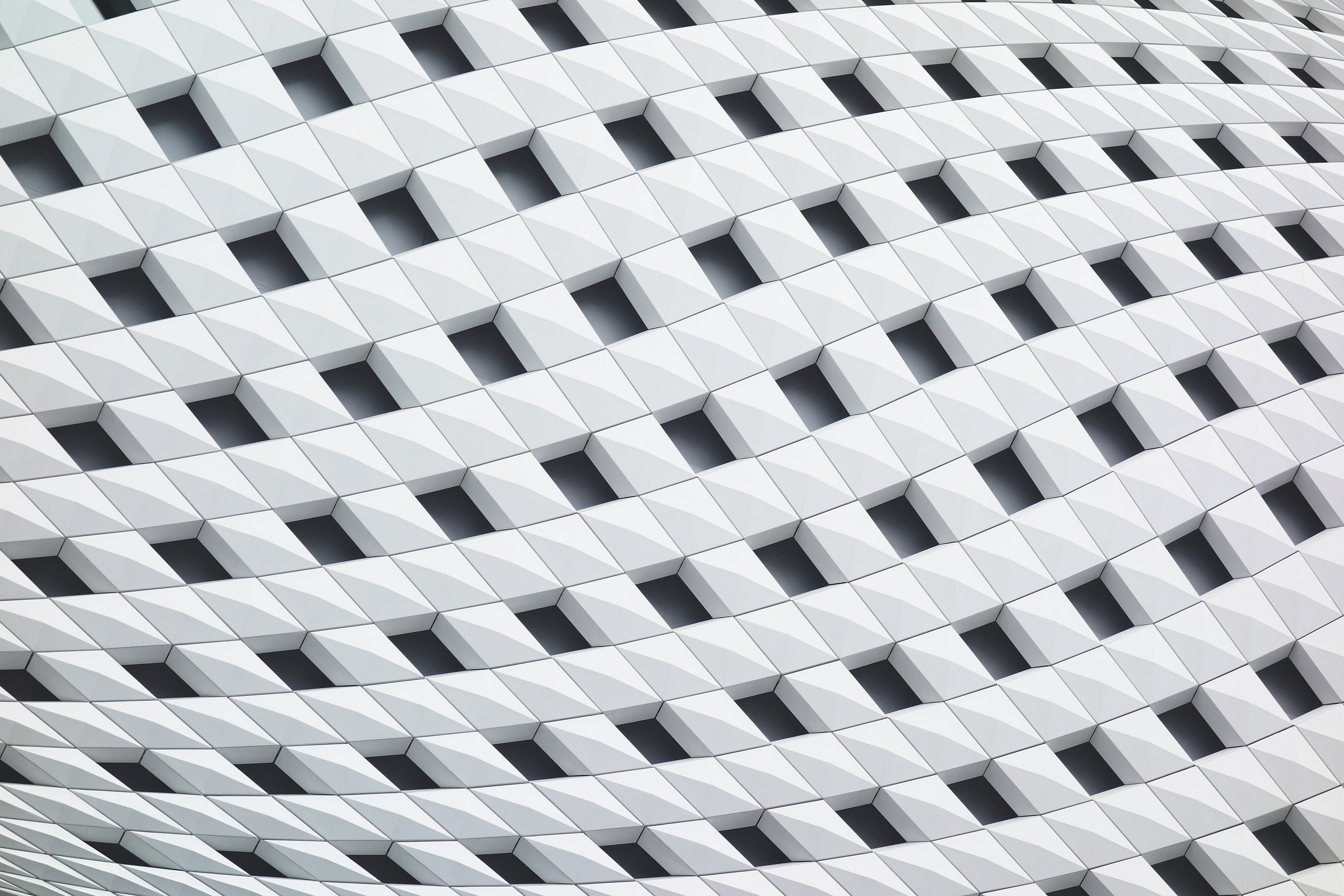 a curving facade with a latticework of white tiles, ginza place 4k, HD Wallpaper