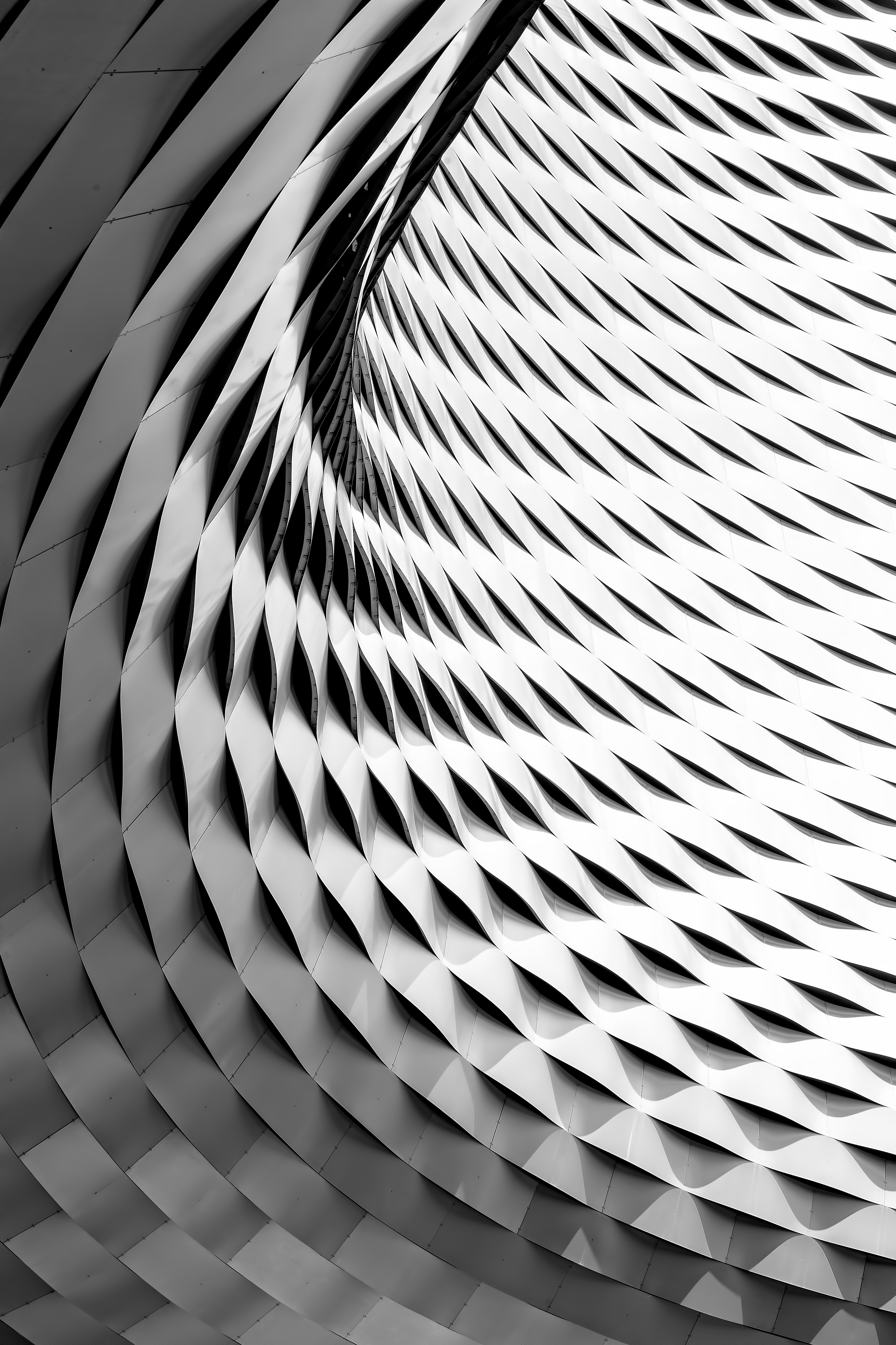 a curved facade covered in white latticework, steel basket 4k, Phone HD Wallpaper