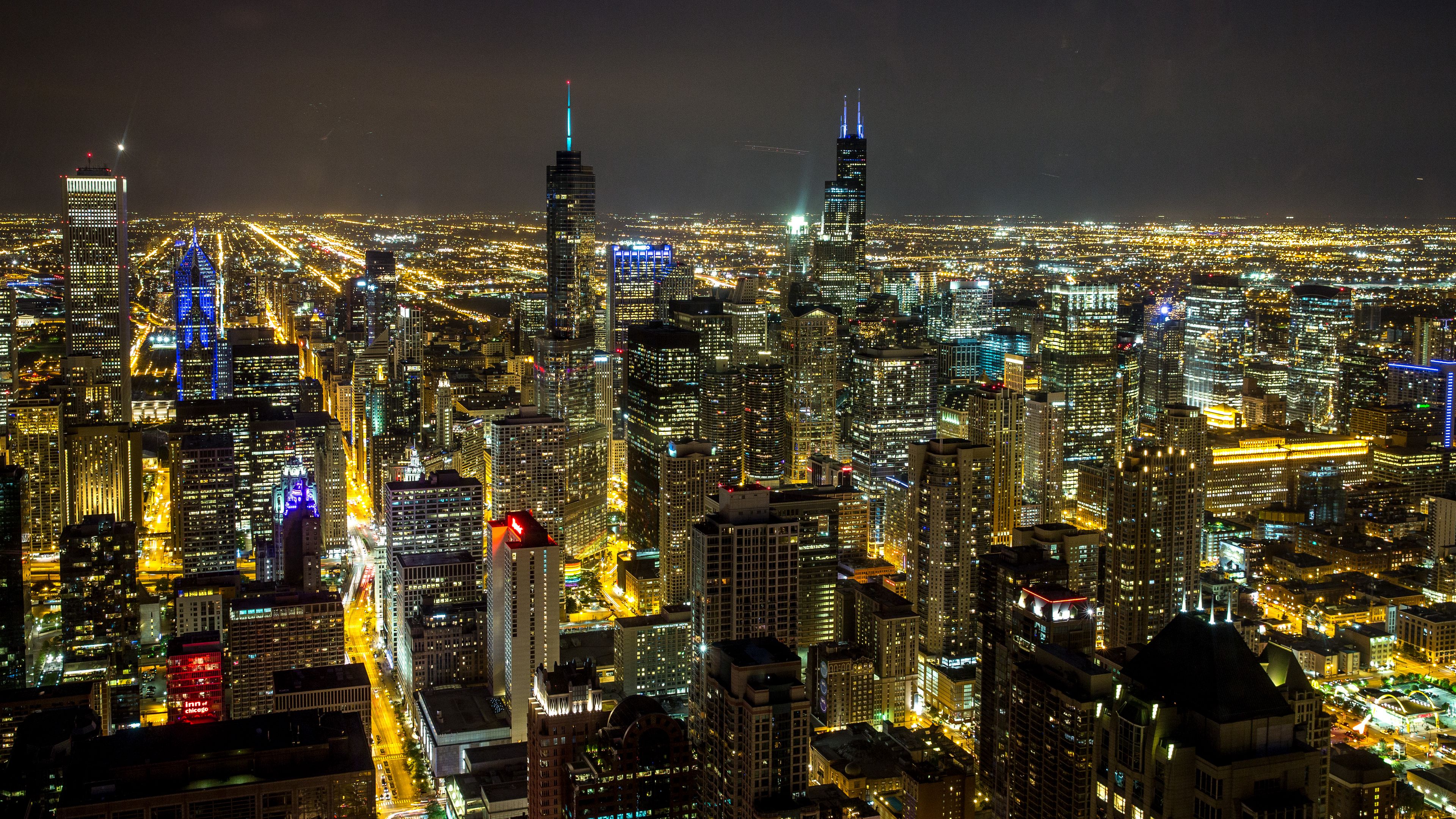 night city, glow, lights, 4k, HD Wallpaper