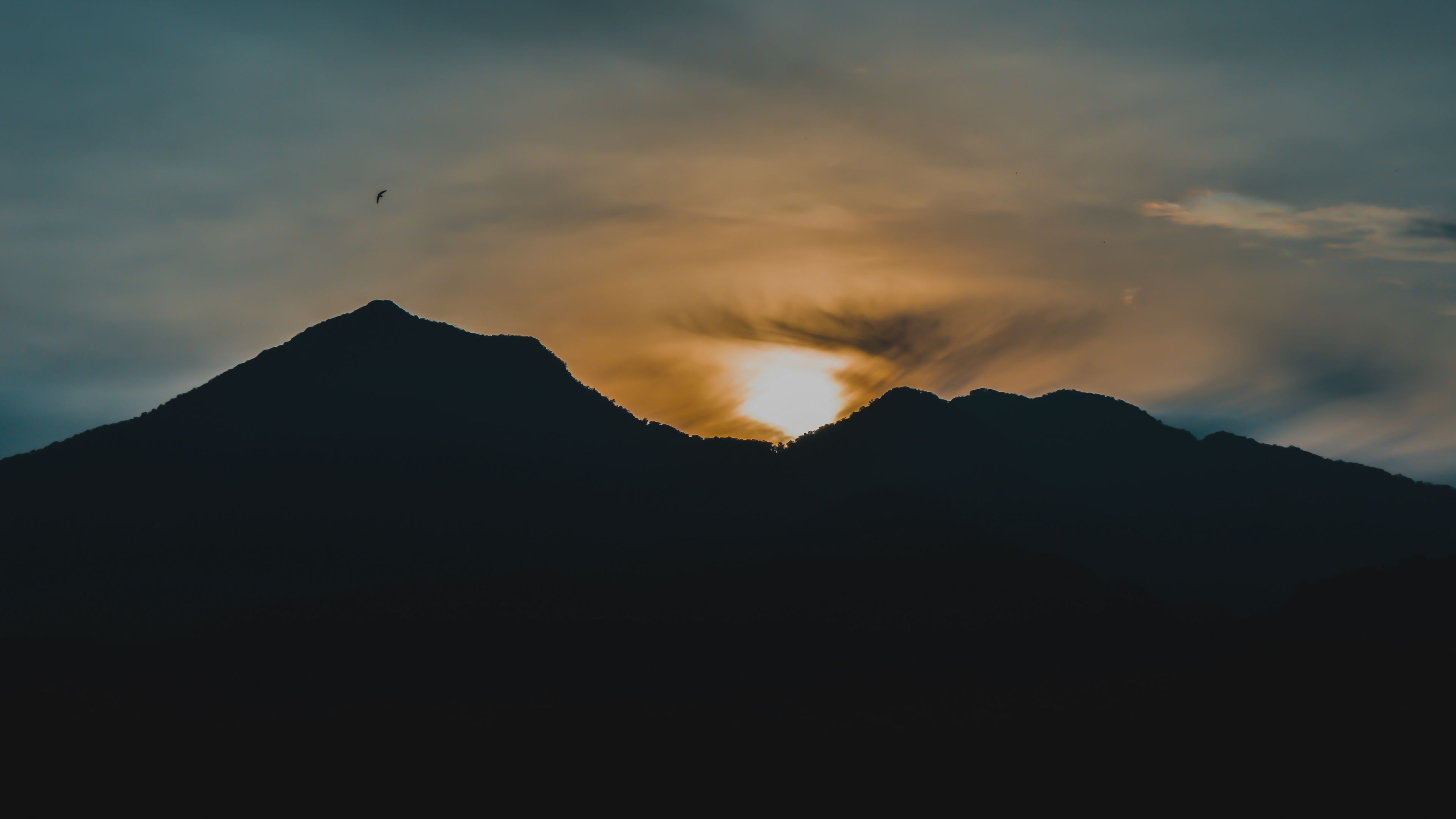mountains, sunset, dark, 4k, HD Wallpaper