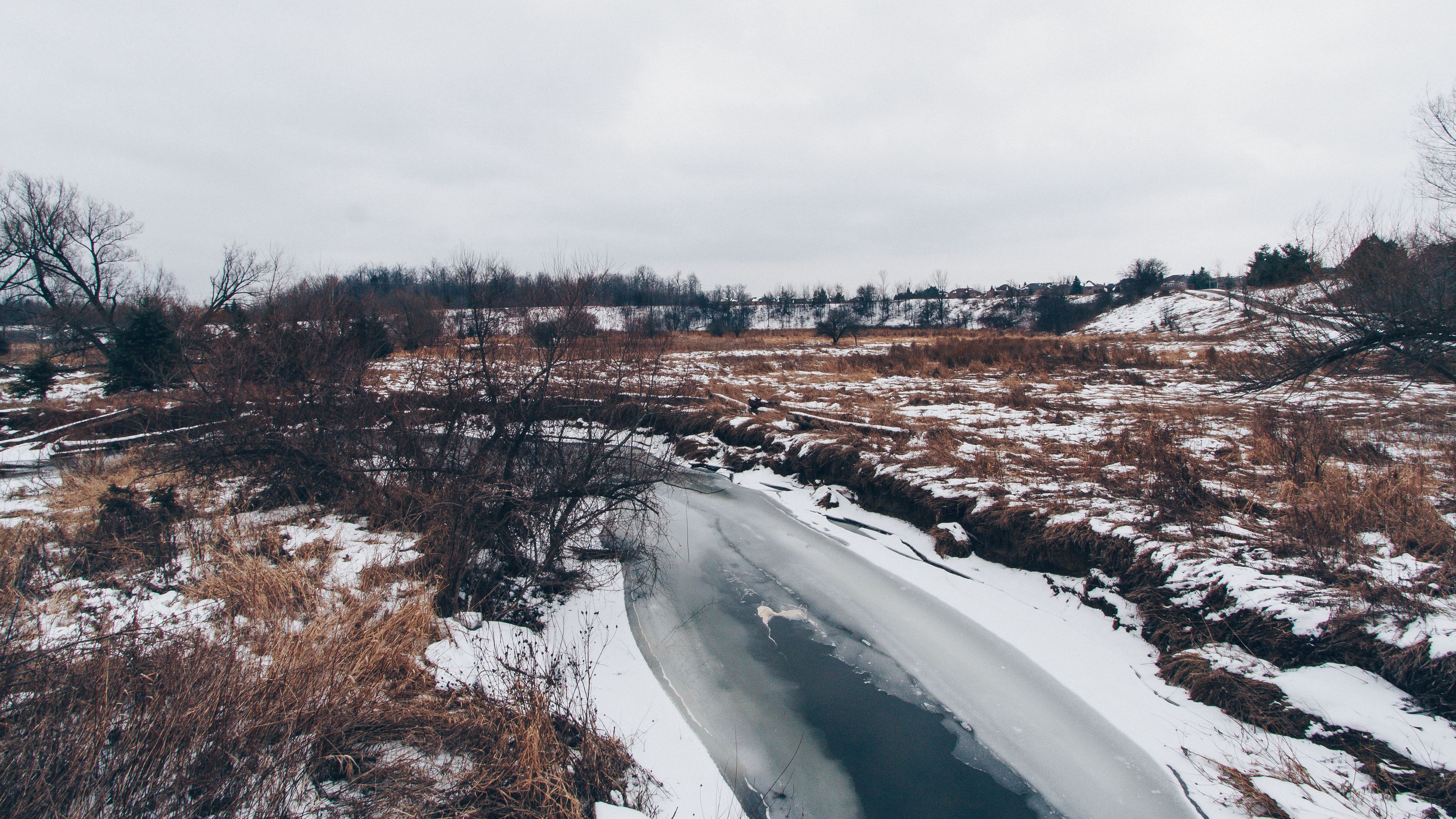 river, winter, ice, snow, 4k, HD Wallpaper