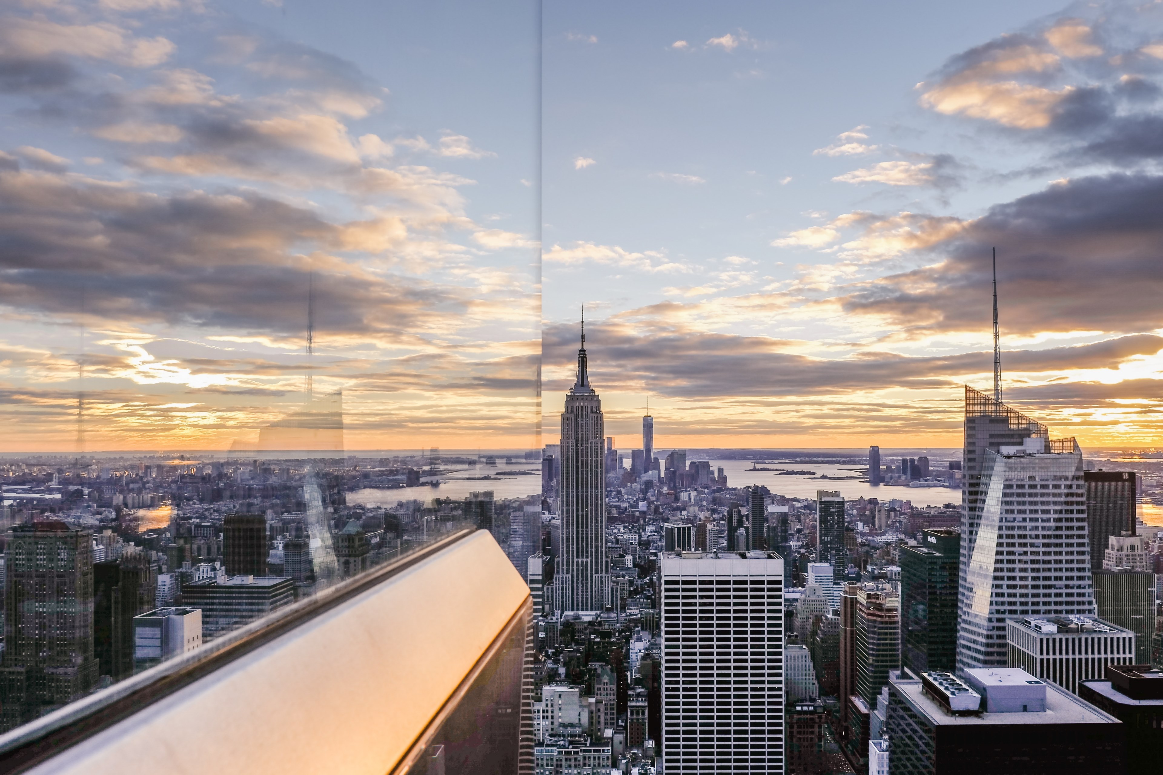 new york city skyscrapers and skyline against a sunset at golden hour, golden hour in the city 4k, HD Wallpaper