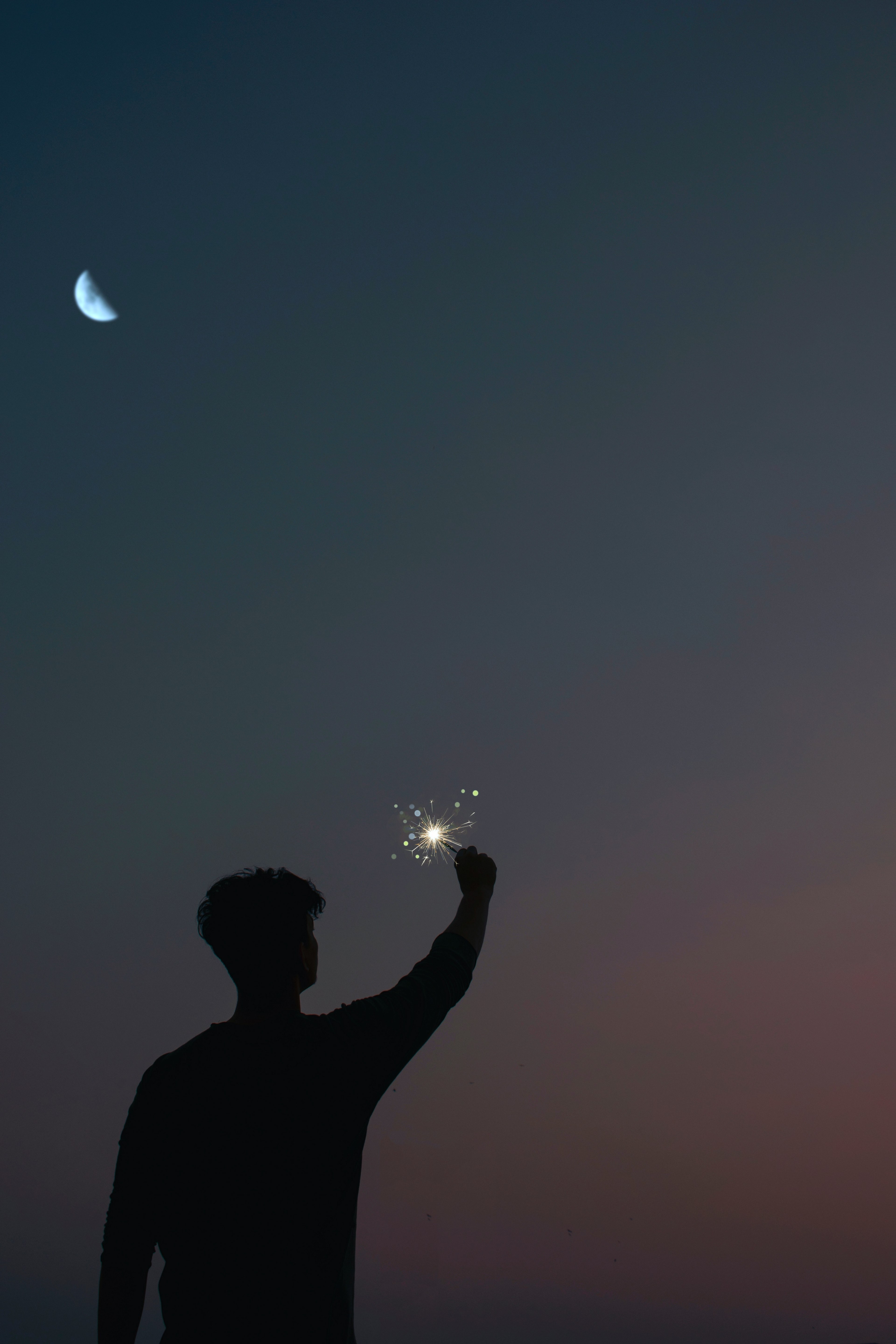 moon and sparkler hd, 4k, Phone HD Wallpaper