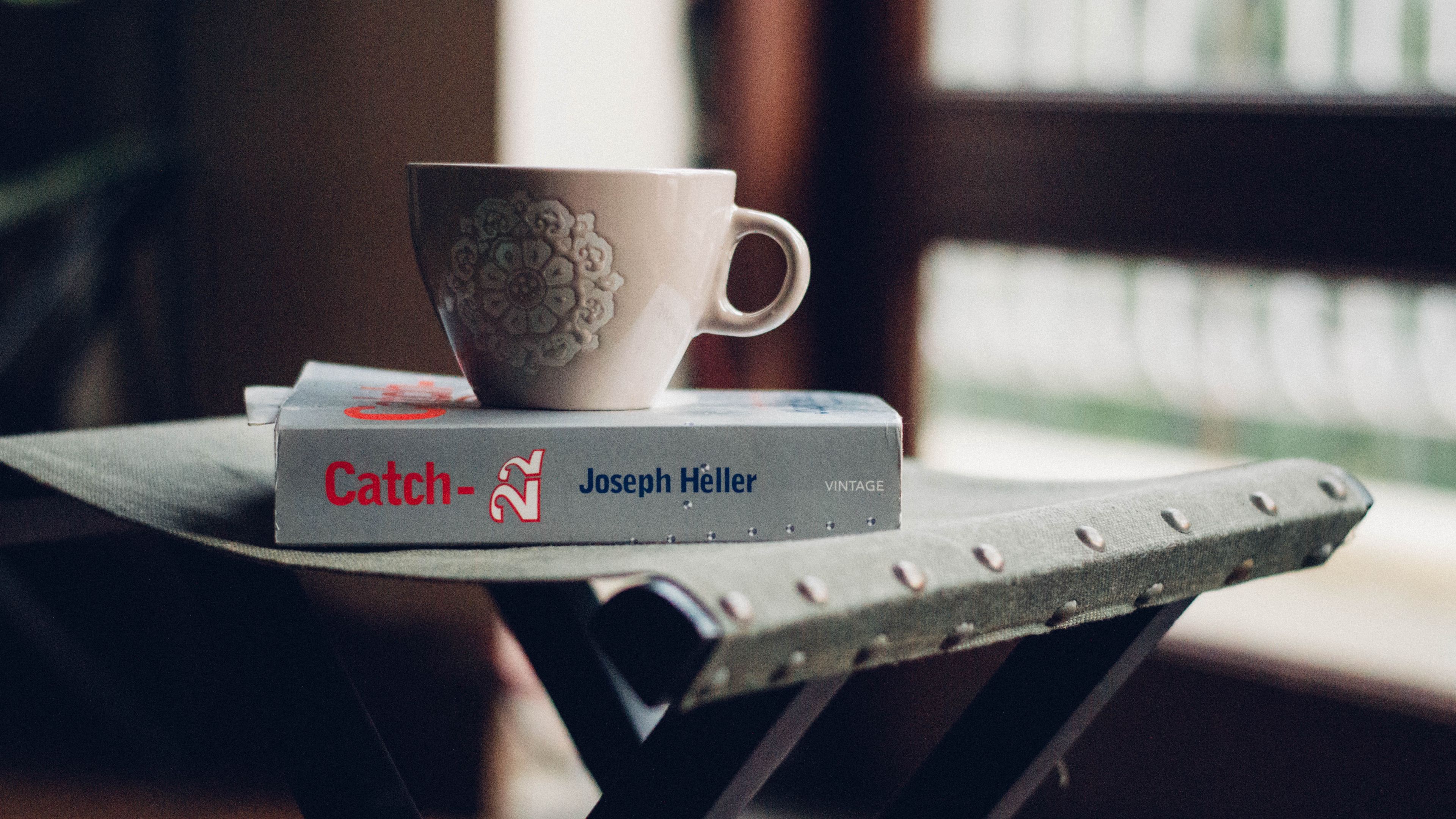 cup, book, chair, vintage, 4k, HD Wallpaper