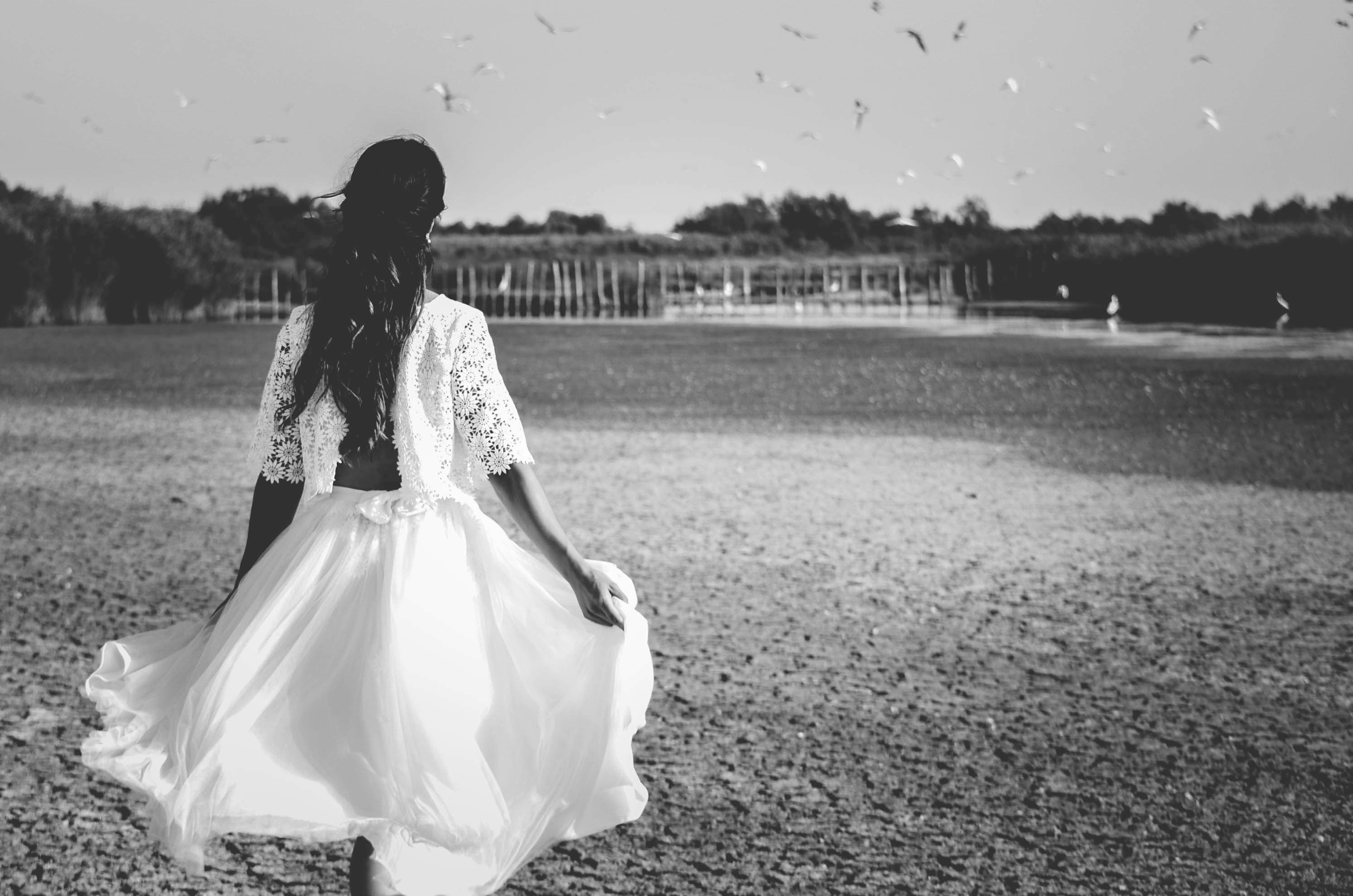 dry lake eleanore cottet wedding dress 4k, HD Wallpaper