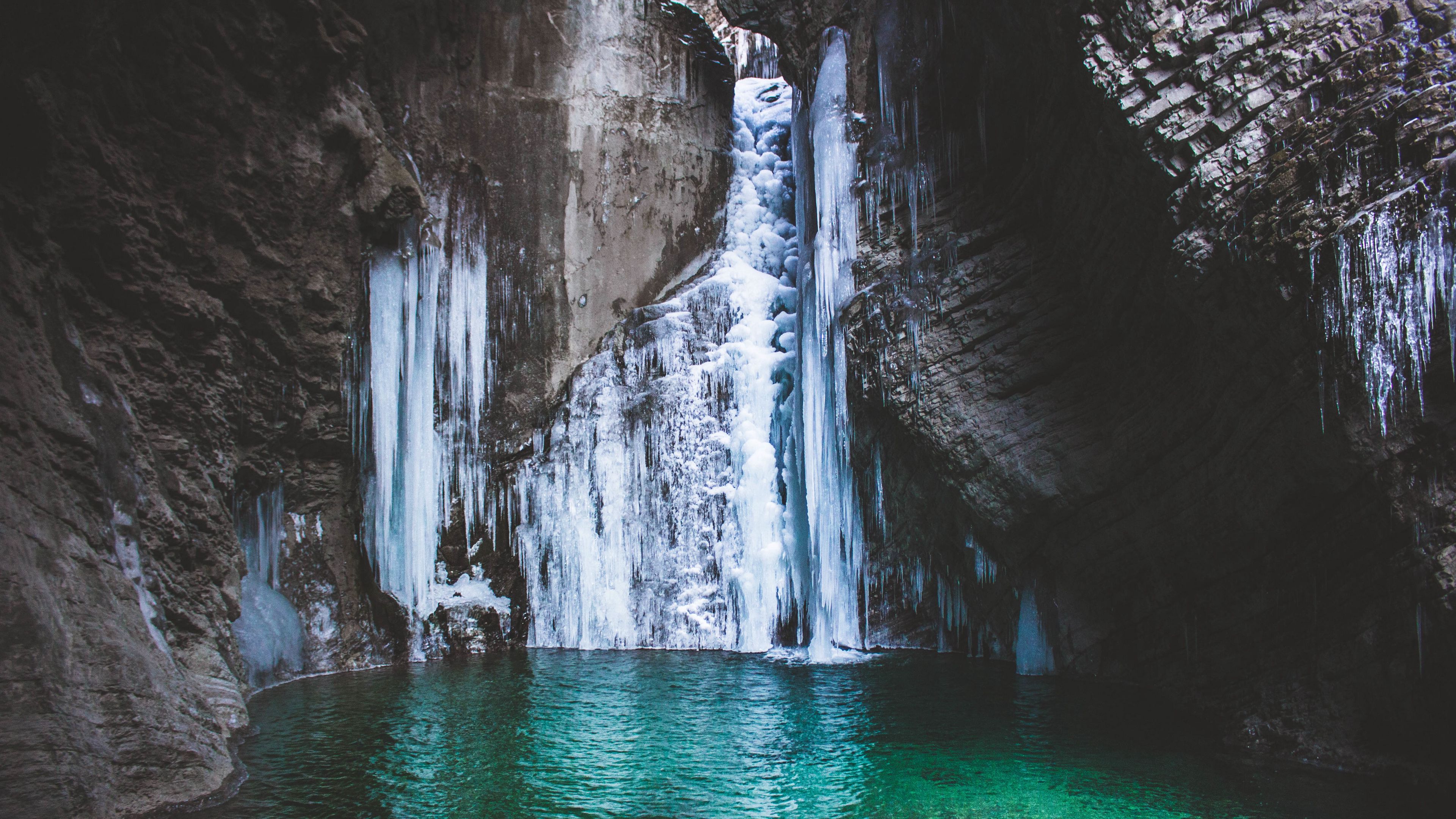 waterfall, lake, mountain, 4k, HD Wallpaper
