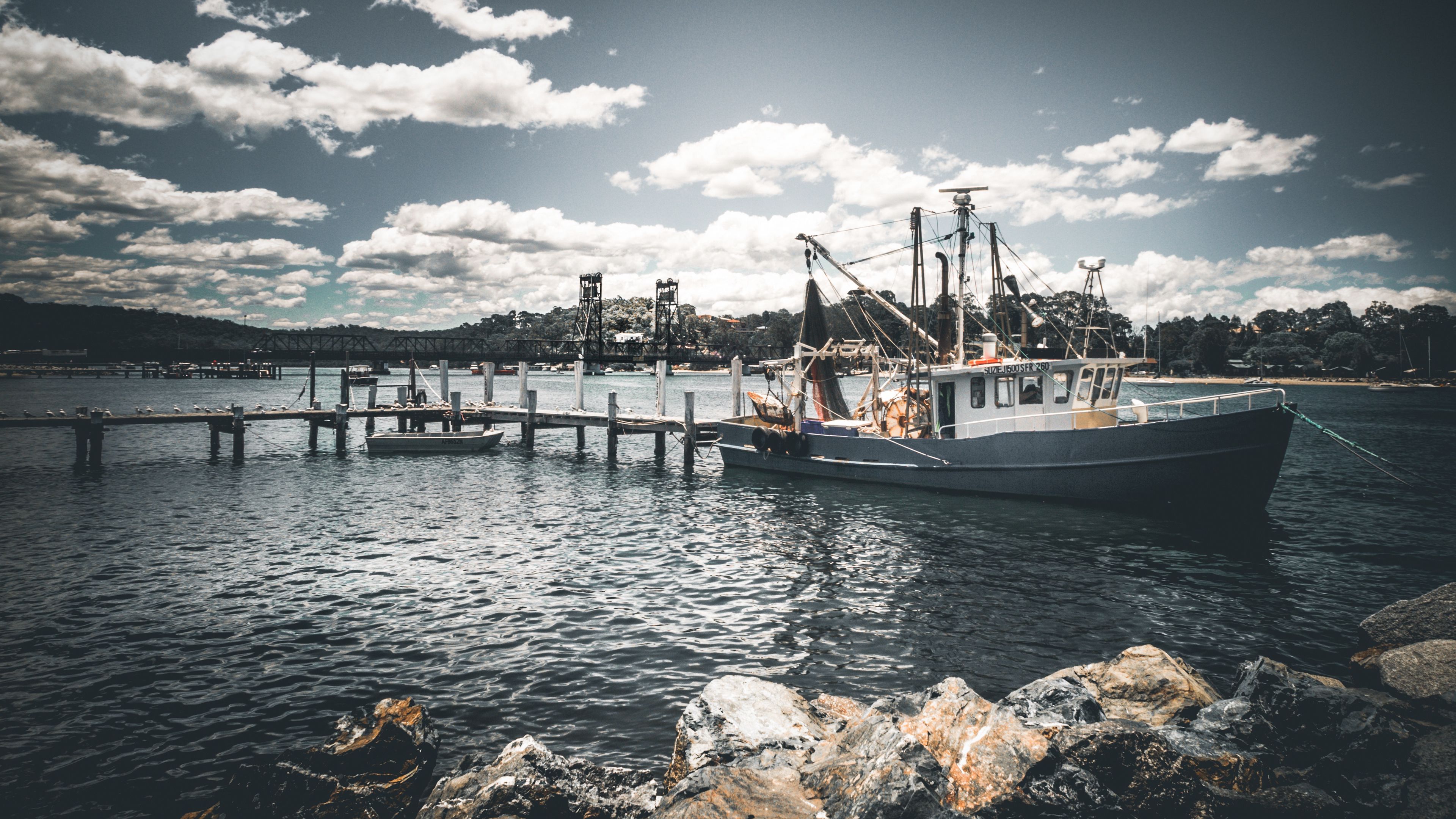 boat, pier, sea, 4k, HD Wallpaper