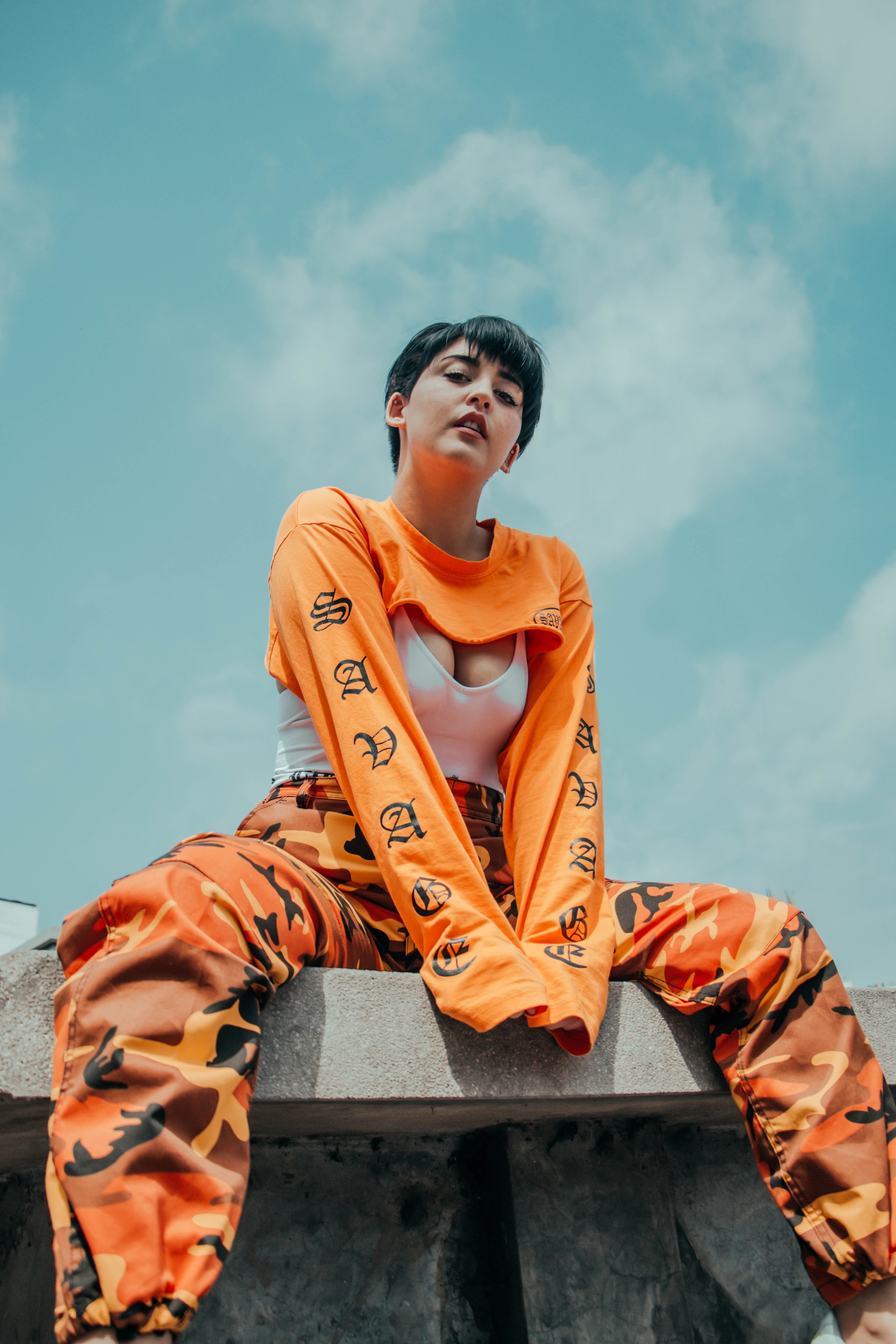 woman female orange and fashion hd, 4k, Phone HD Wallpaper